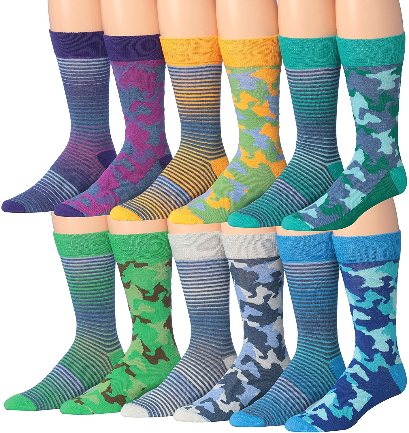 Colorful crew socks featuring funny face designs in a variety of patterns, perfect for adding fun to any outfit.
