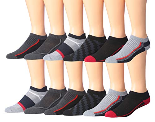 James Fiallo Men's 12-Pairs Performance Low Cut Athletic Sport Socks in assorted colors, showcasing their low cut design and breathable fabric.