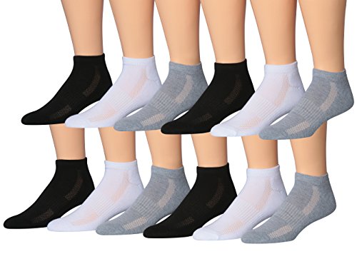 James Fiallo Men's 12-Pairs Performance Low Cut Athletic Sport Socks in assorted colors, showcasing their low cut design and breathable fabric.