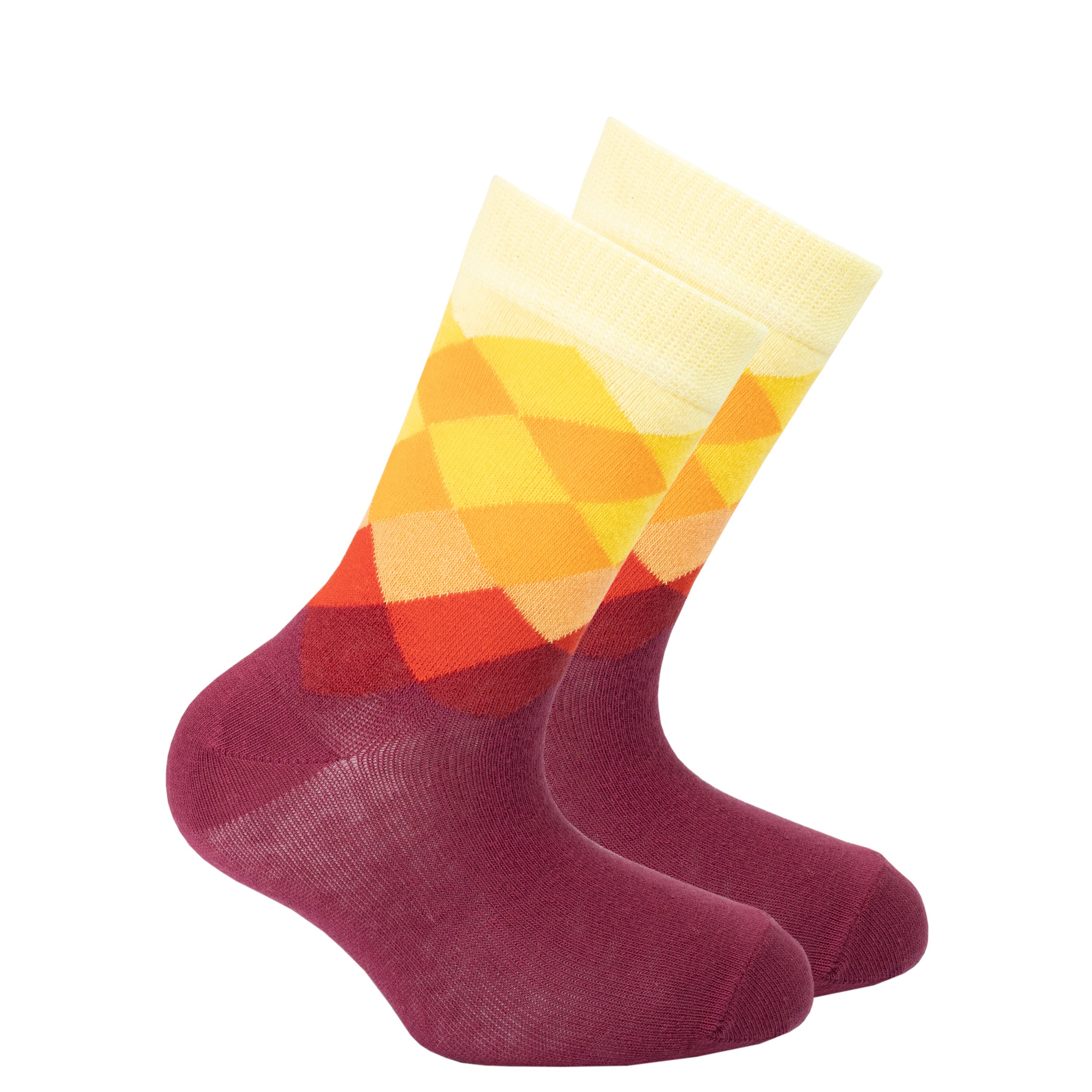 Colorful Kids Flame Diamond Socks featuring trendy patterns and vibrant designs, perfect for adding fun to any outfit.