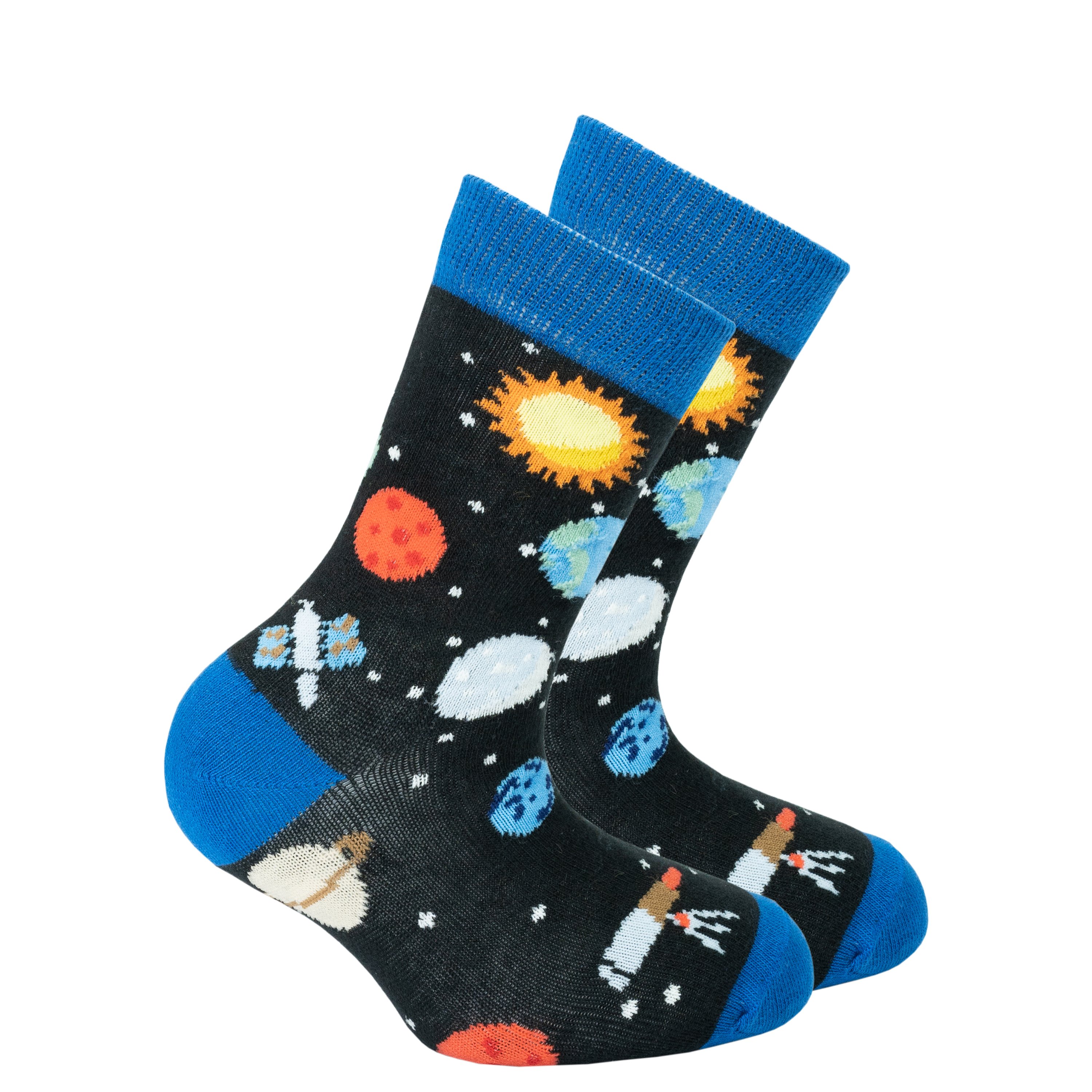 Colorful Kids Galaxy Socks featuring fun patterns and designs, perfect for adding style to children's outfits.