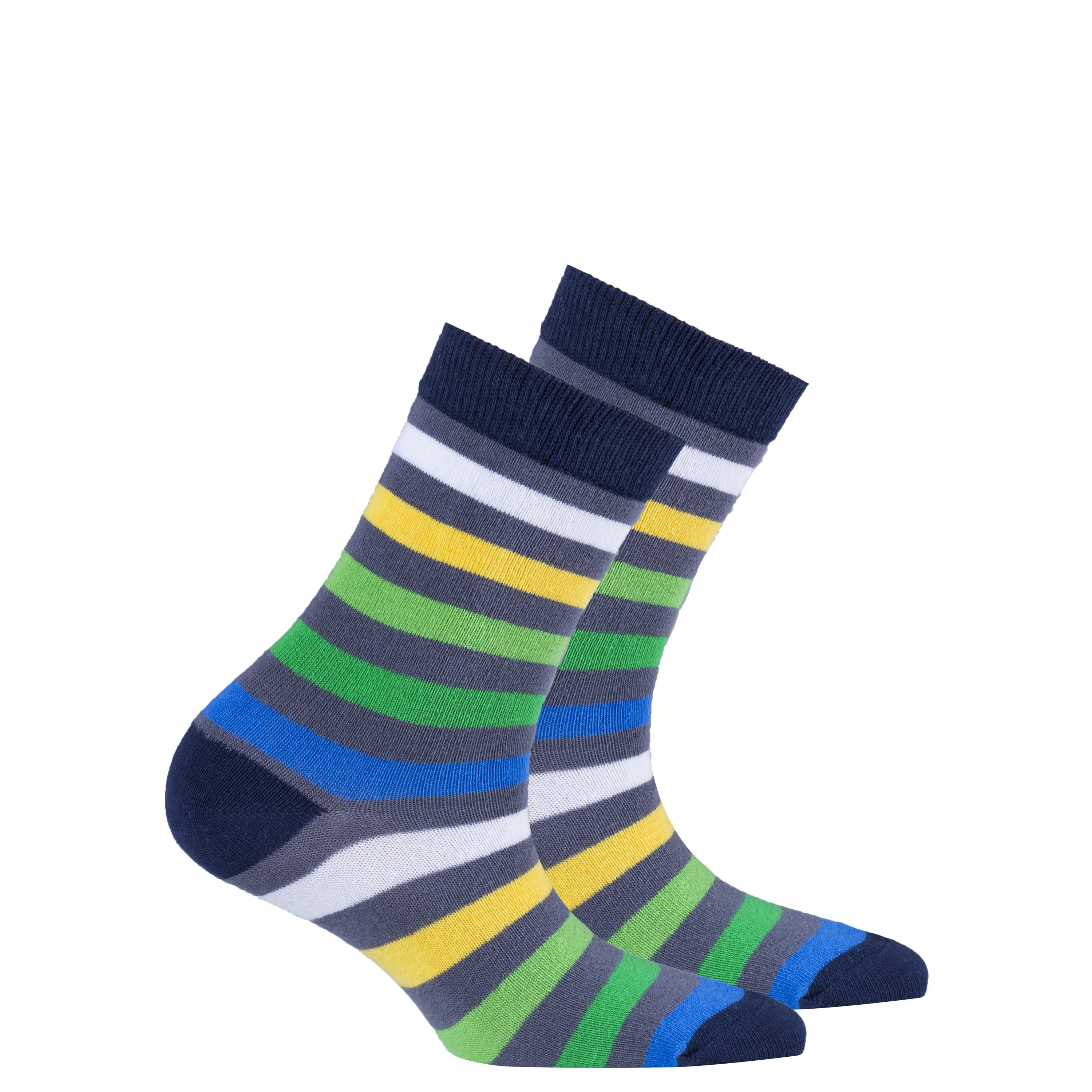 Kids Grey Emerald Stripe Socks featuring a trendy design with grey and emerald stripes, made from soft cotton for comfort.