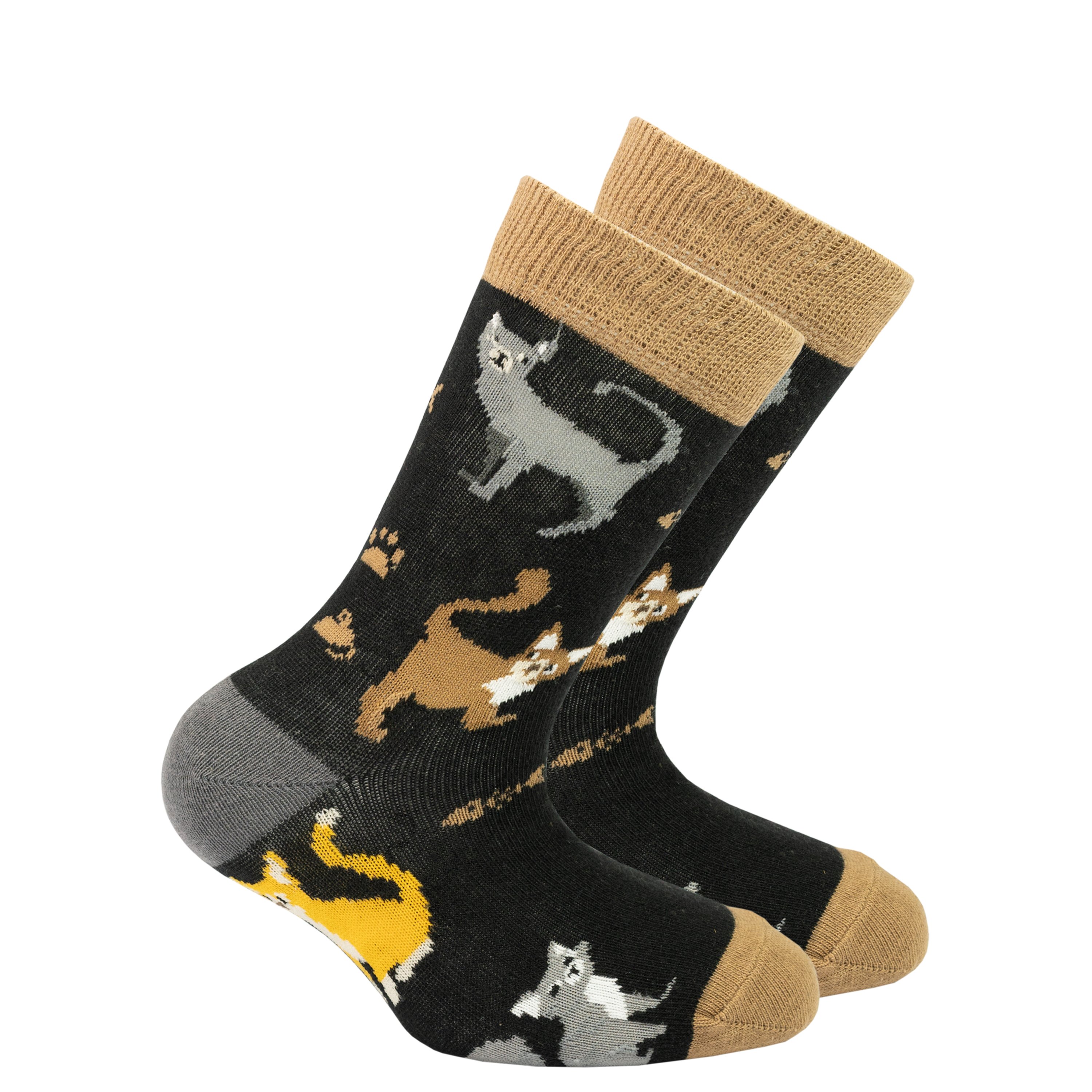 Colorful Kids Mrs. Kitty Socks featuring fun designs for children, made from soft Turkish cotton for comfort.