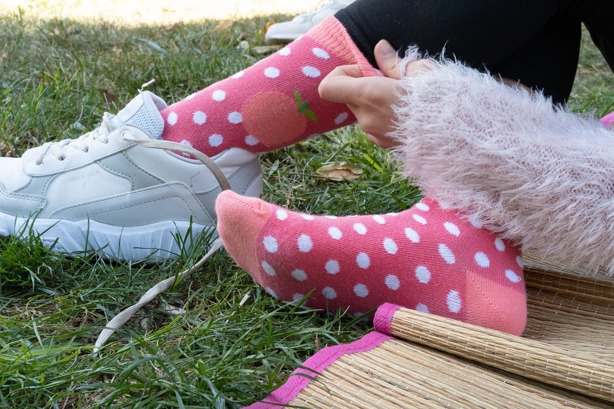 Kids Peach Dot Socks featuring a colorful and fun design, made from soft cotton for comfort.