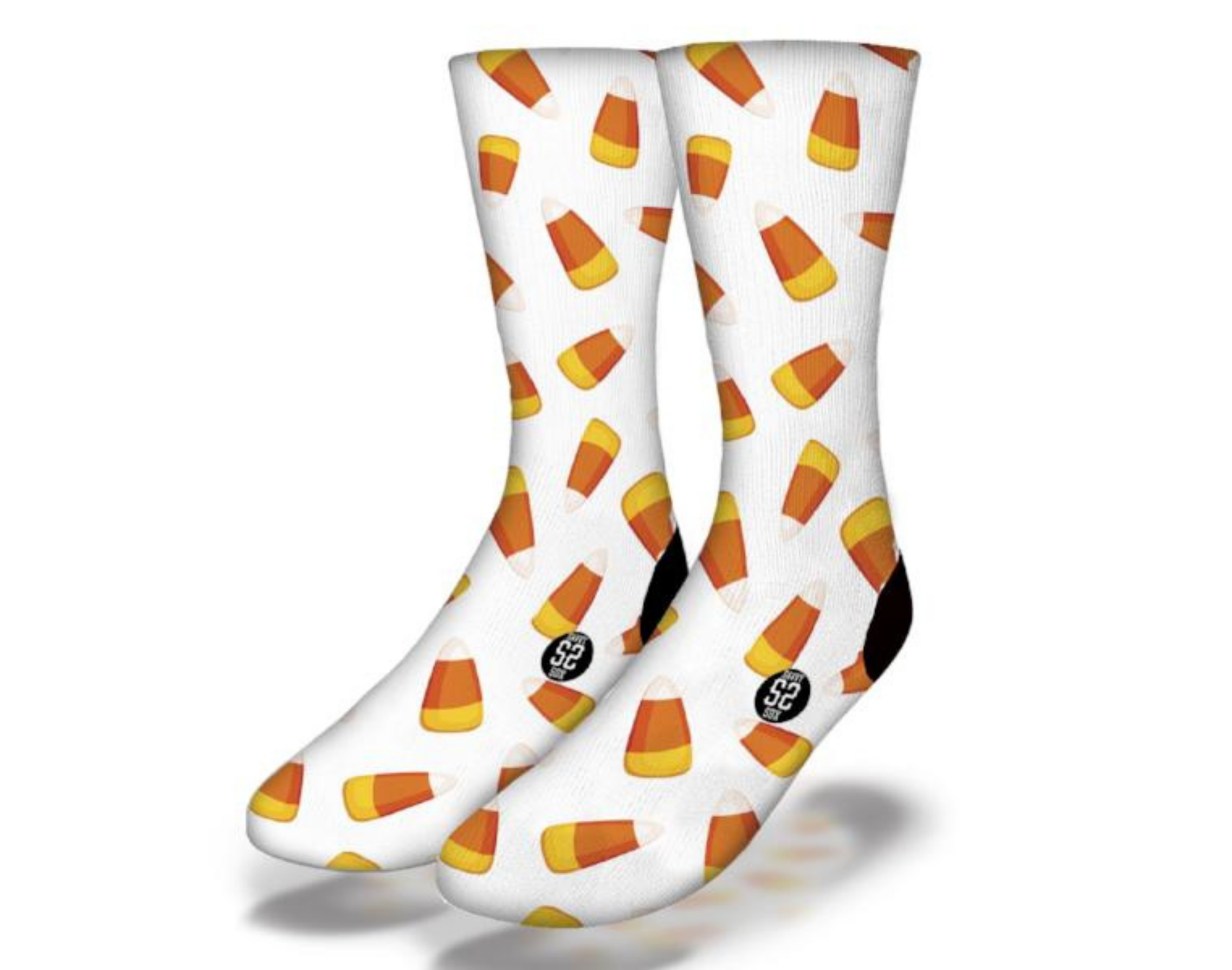Kooky Candy Corn Pattern Halloween Socks featuring vibrant candy corn design, perfect for festive occasions.