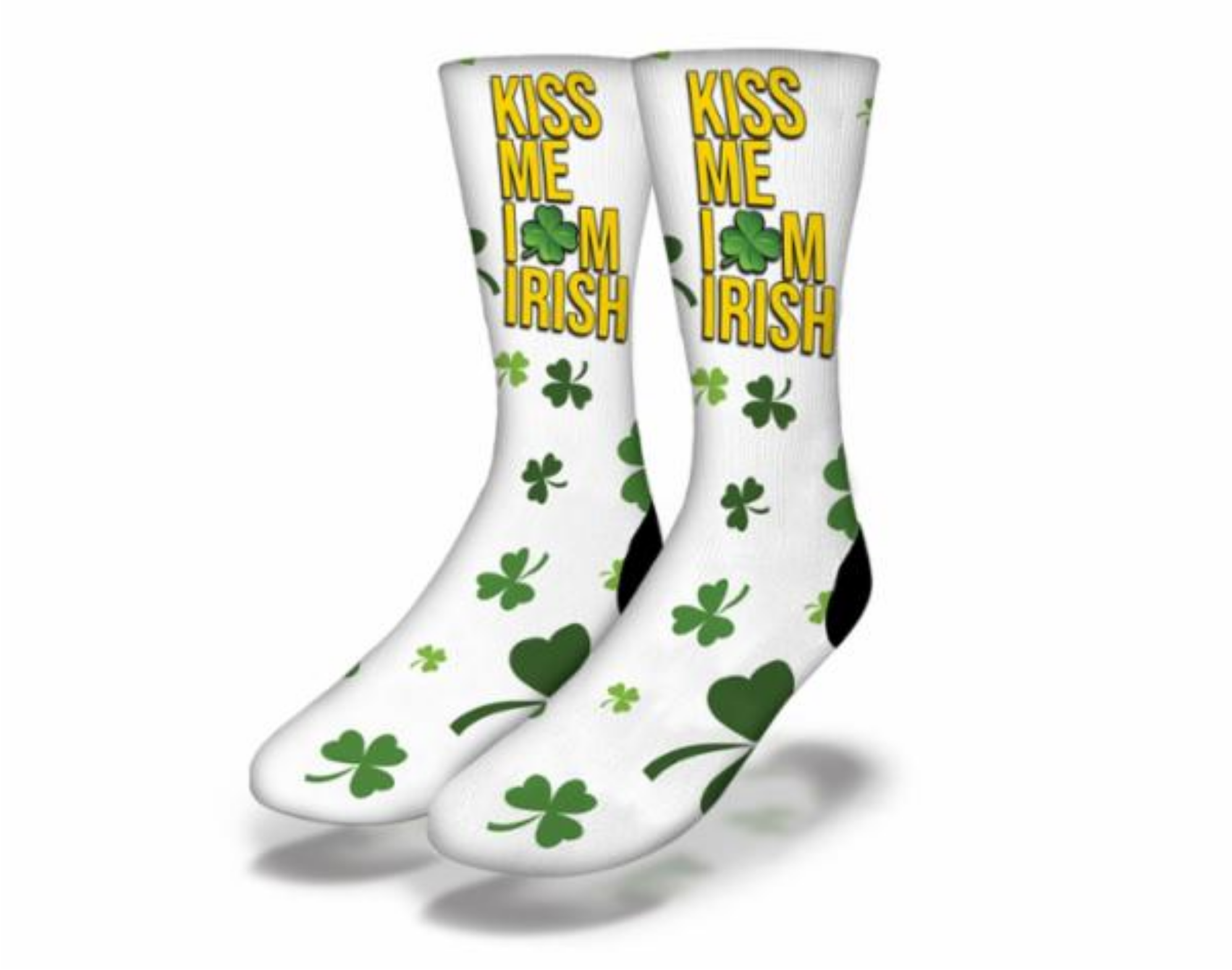 Colorful St. Patrick's Day socks featuring leprechauns and clovers, perfect for festive celebrations.