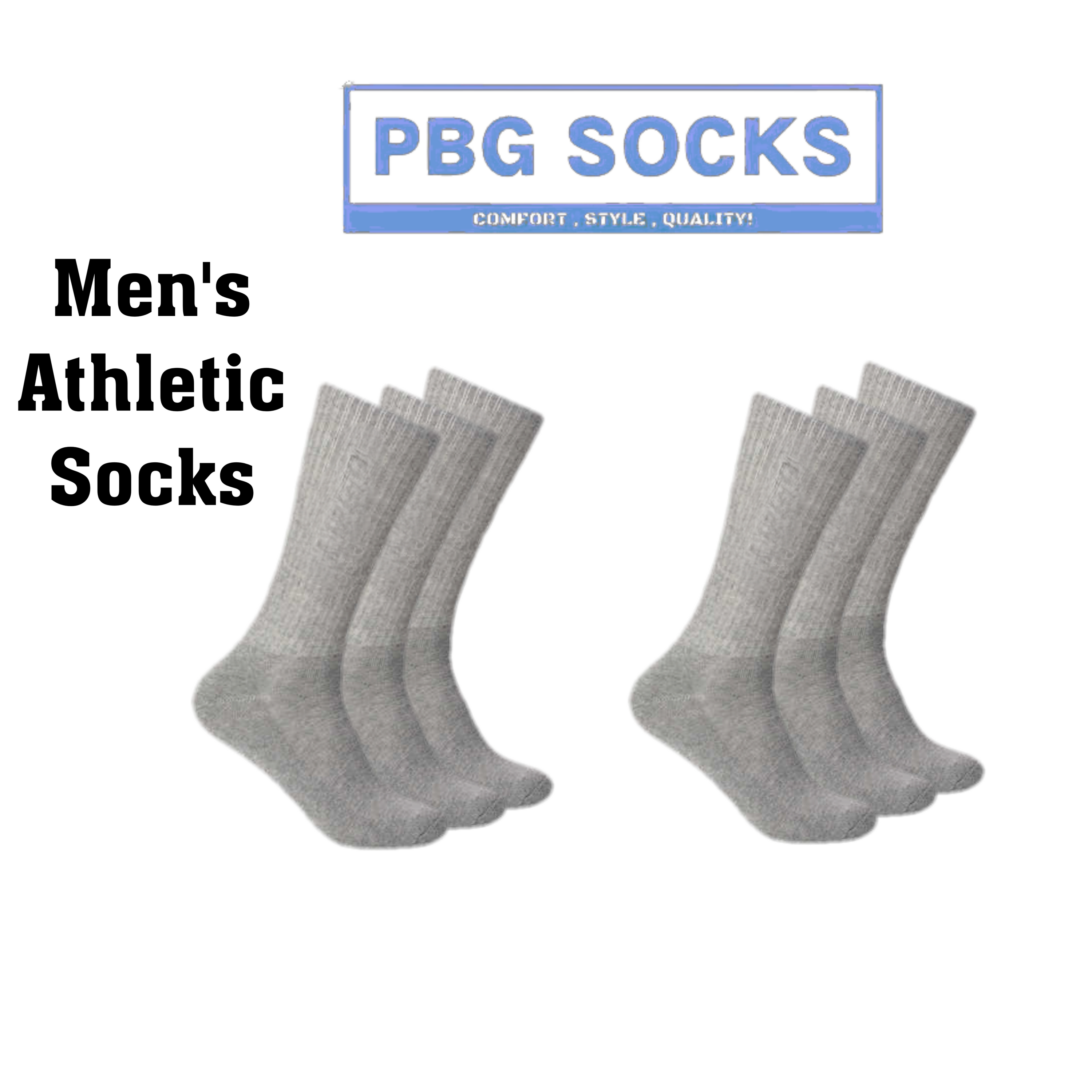 Men's Active Athlete Crew Socks in various sizes, showcasing their poly blend material and crew length design.