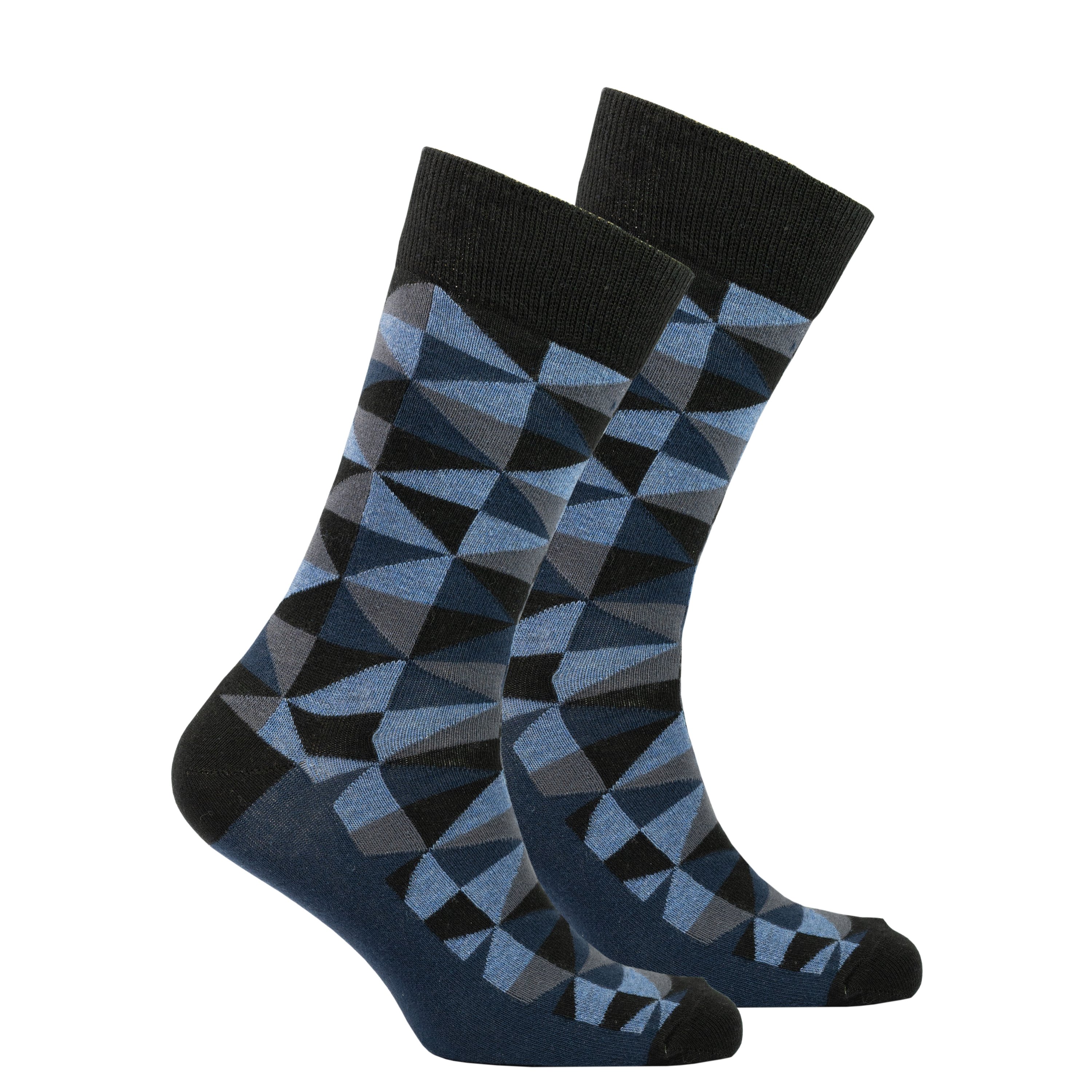 Men's Azure Triangle Socks featuring a vibrant azure triangle pattern, made from soft Turkish cotton for comfort and style.