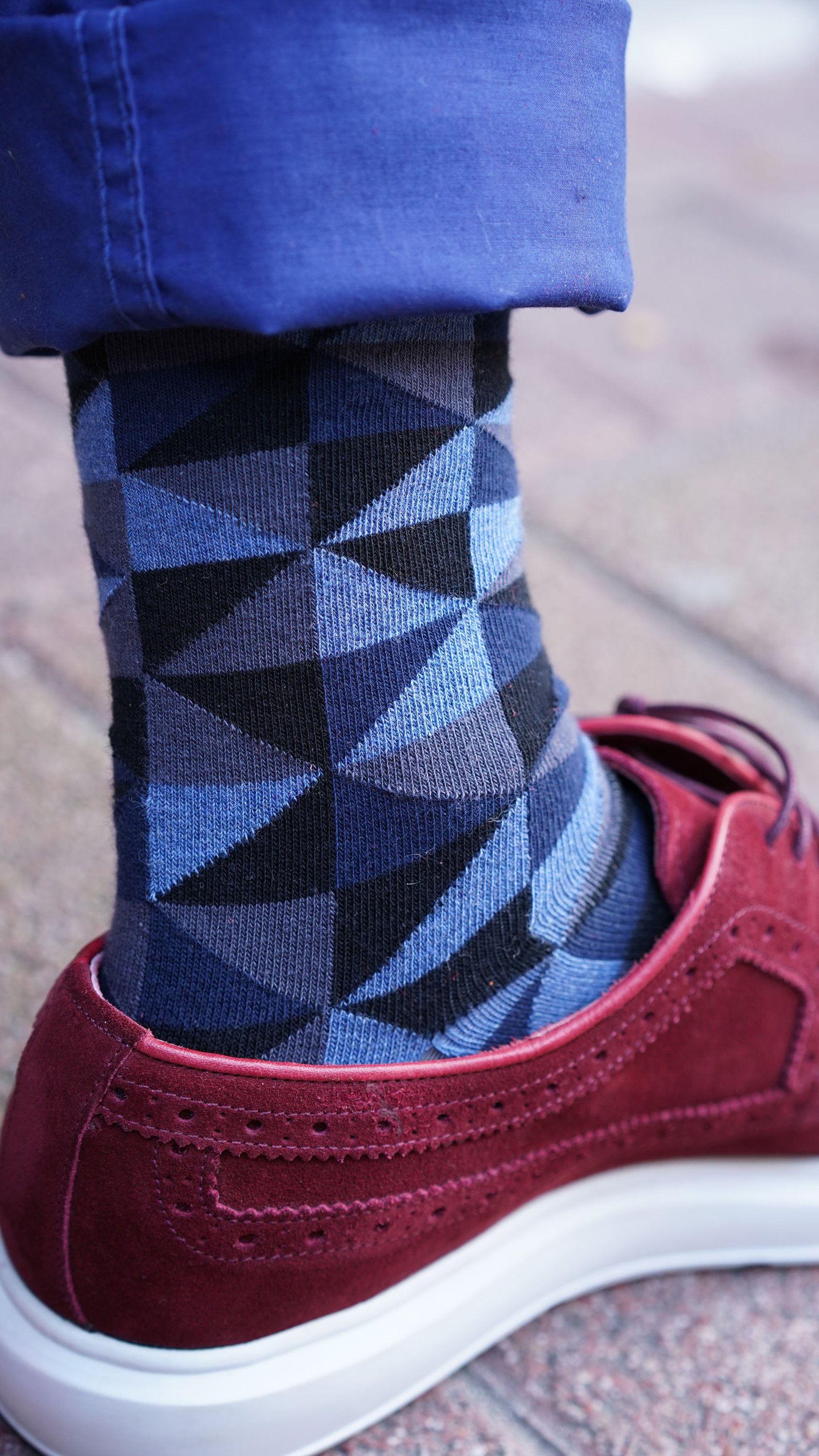 Men's Azure Triangle Socks featuring a vibrant azure triangle pattern, made from soft Turkish cotton for comfort and style.