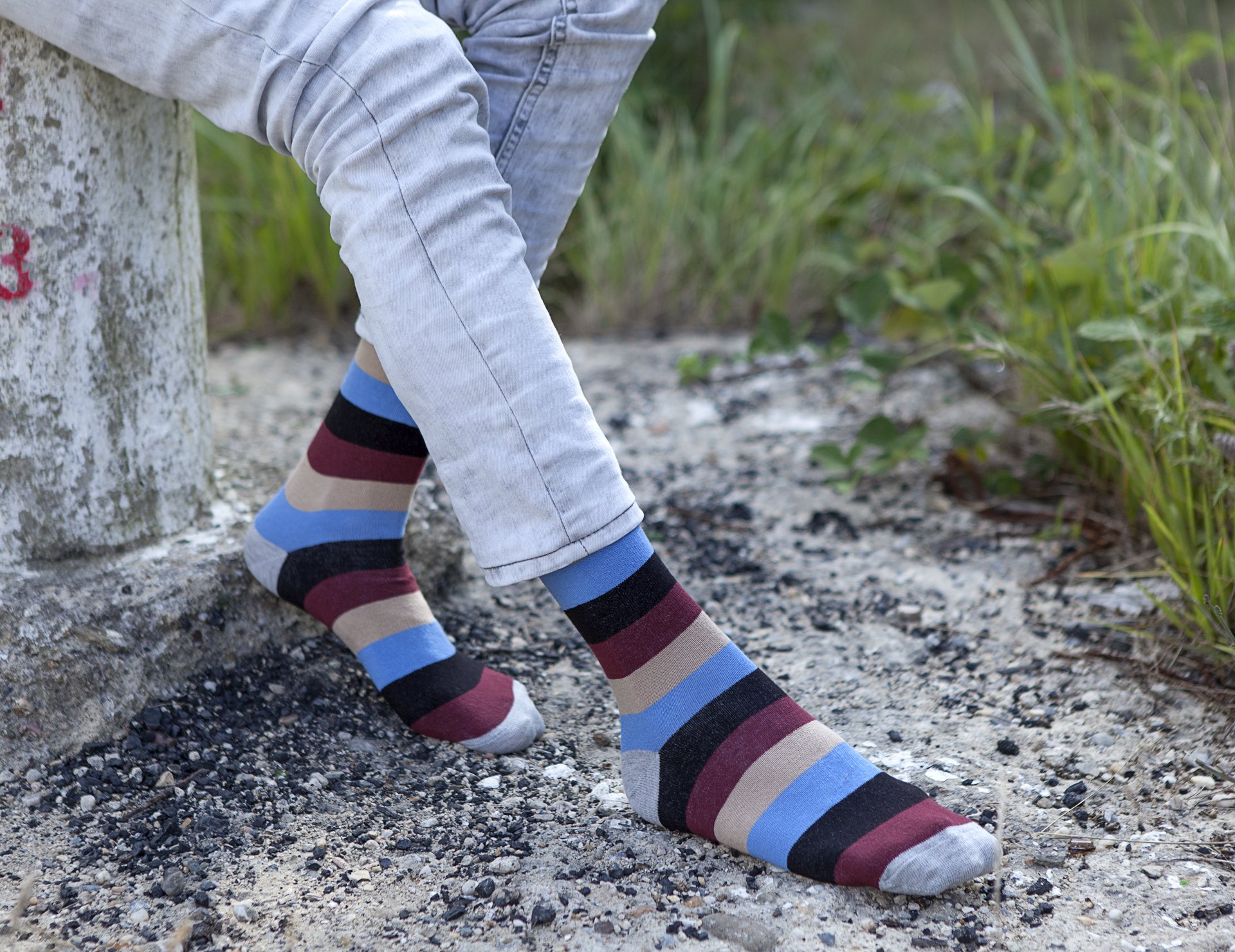 Men's Beige Stone Stripe Socks featuring a trendy design made from soft Turkish cotton.