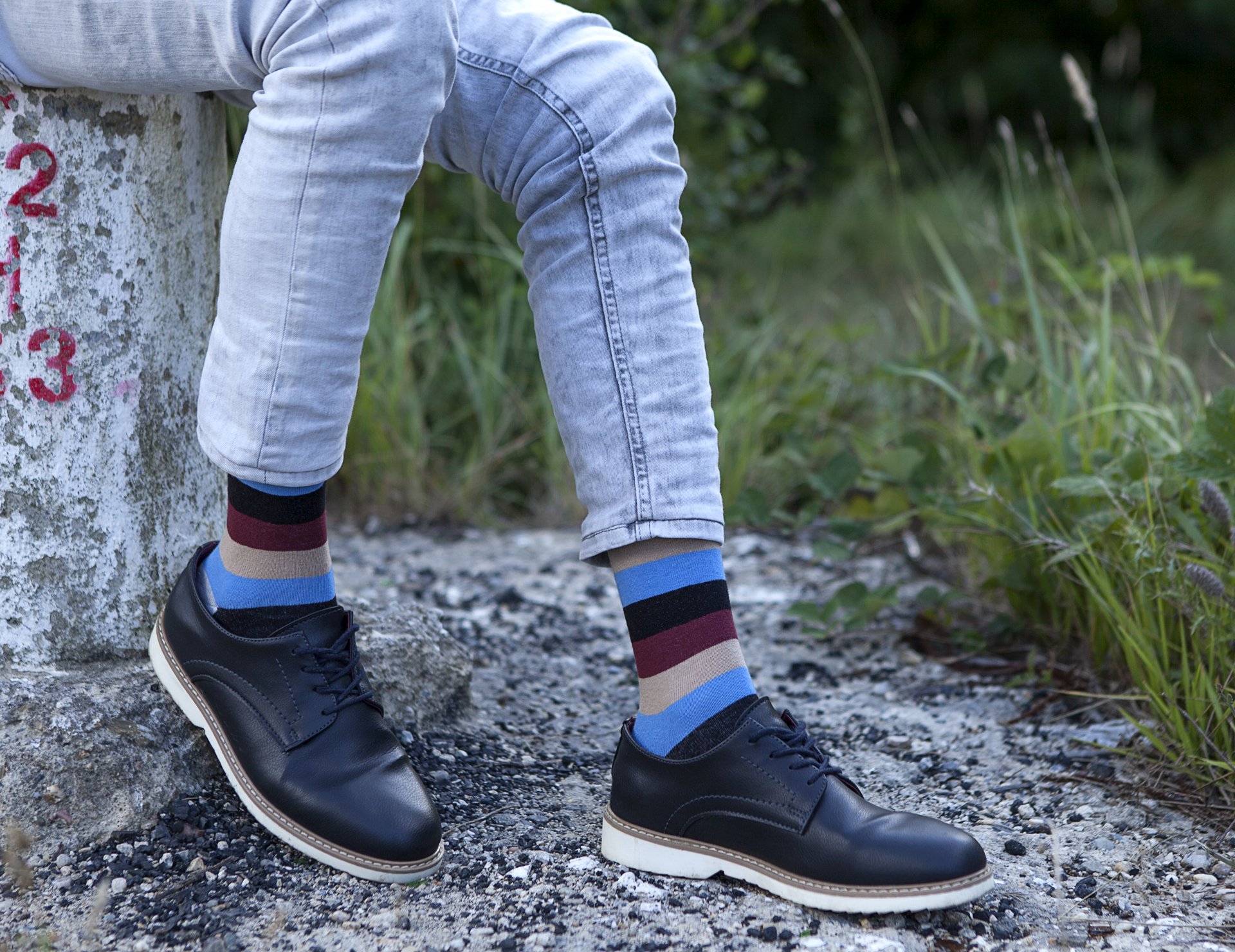 Men's Beige Stone Stripe Socks featuring a trendy design made from soft Turkish cotton.