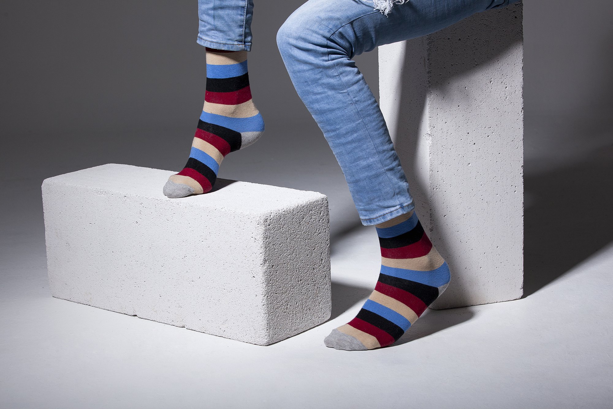 Men's Beige Stone Stripe Socks featuring a trendy design made from soft Turkish cotton.