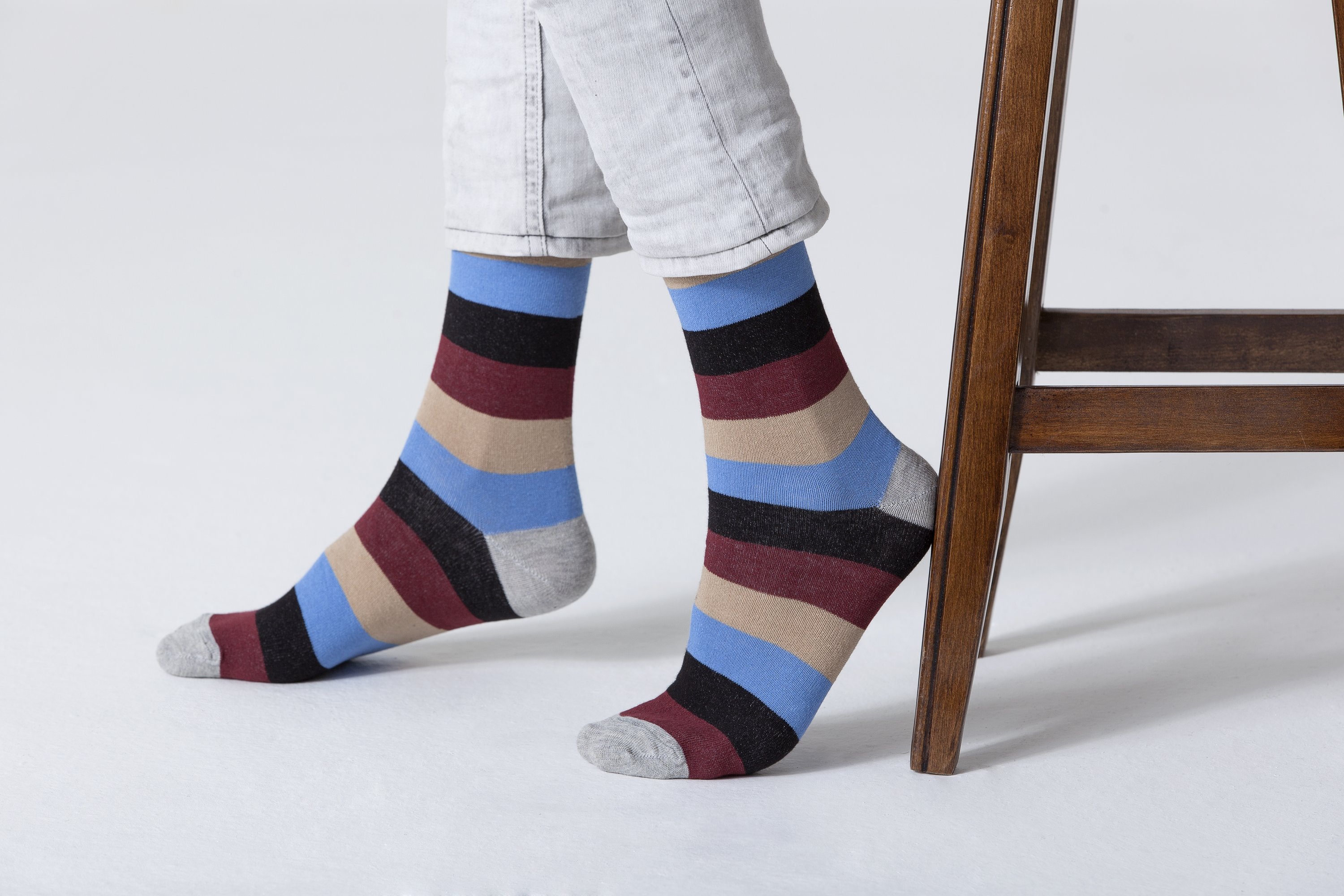 Men's Beige Stone Stripe Socks featuring a trendy design made from soft Turkish cotton.