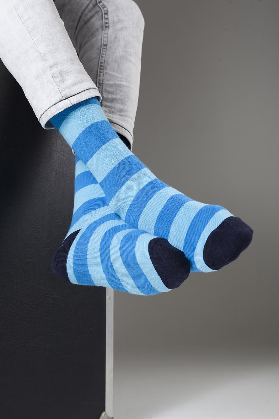 Men's Black Sky Stripe Socks featuring a trendy design made from soft Turkish cotton.