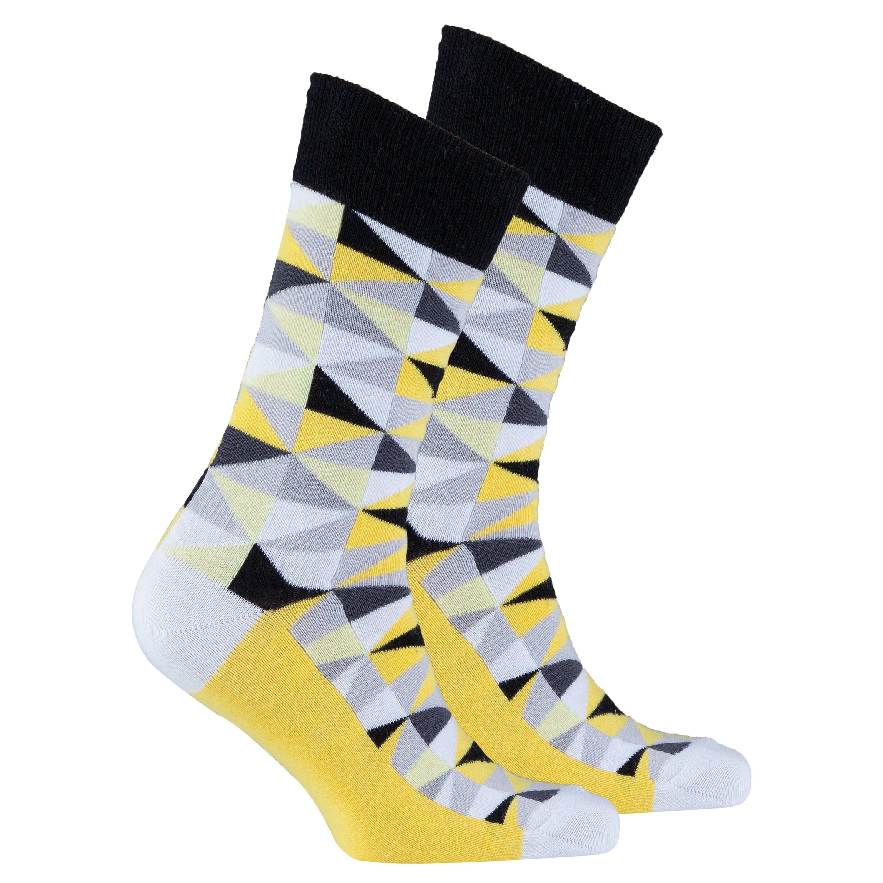 Men's Canary Triangle Socks featuring vibrant colors and a trendy triangle pattern, made from soft Turkish cotton for comfort.
