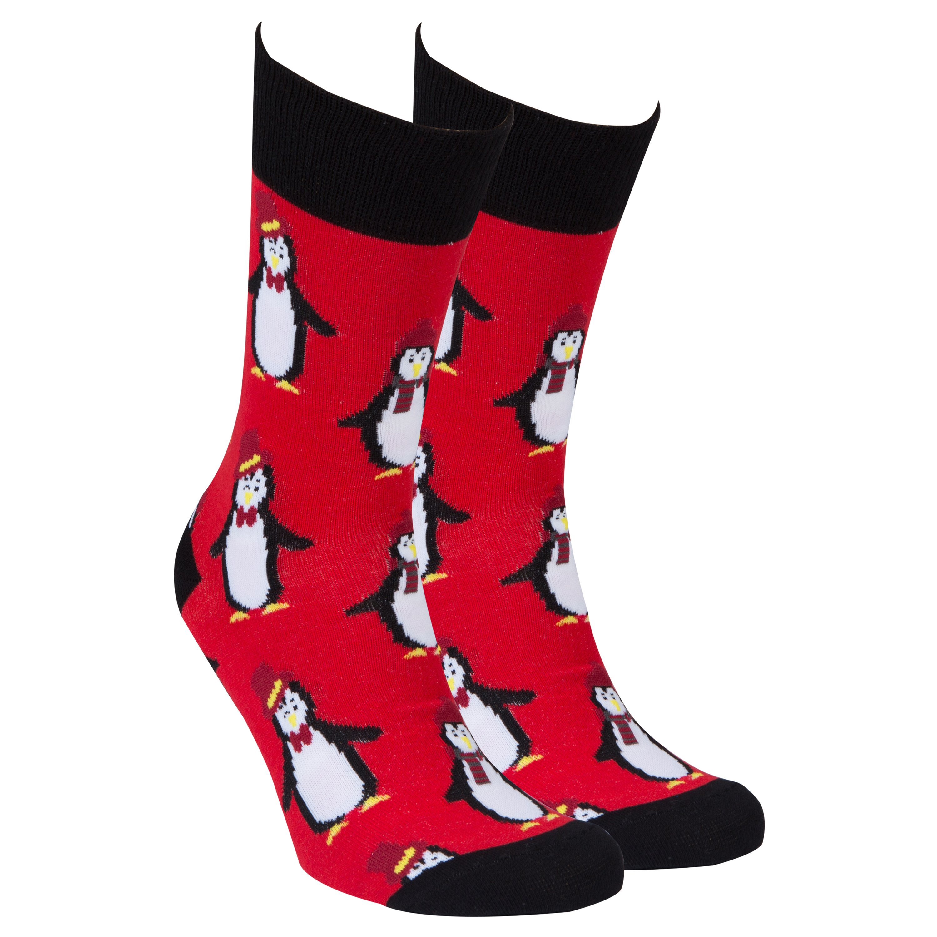 Men's Christmas socks featuring a playful penguin design, made from soft combed cotton.