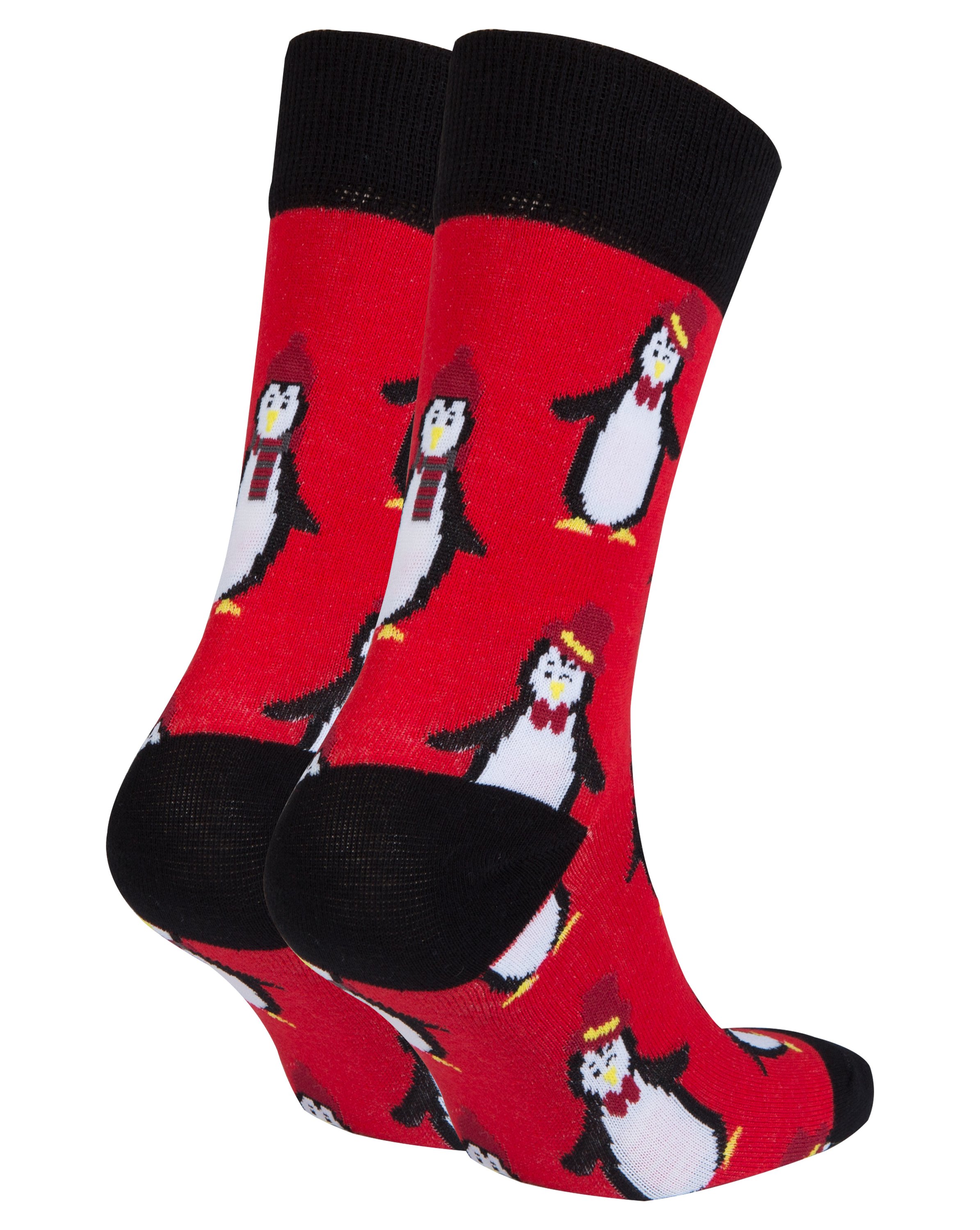 Men's Christmas socks featuring a playful penguin design, made from soft combed cotton.