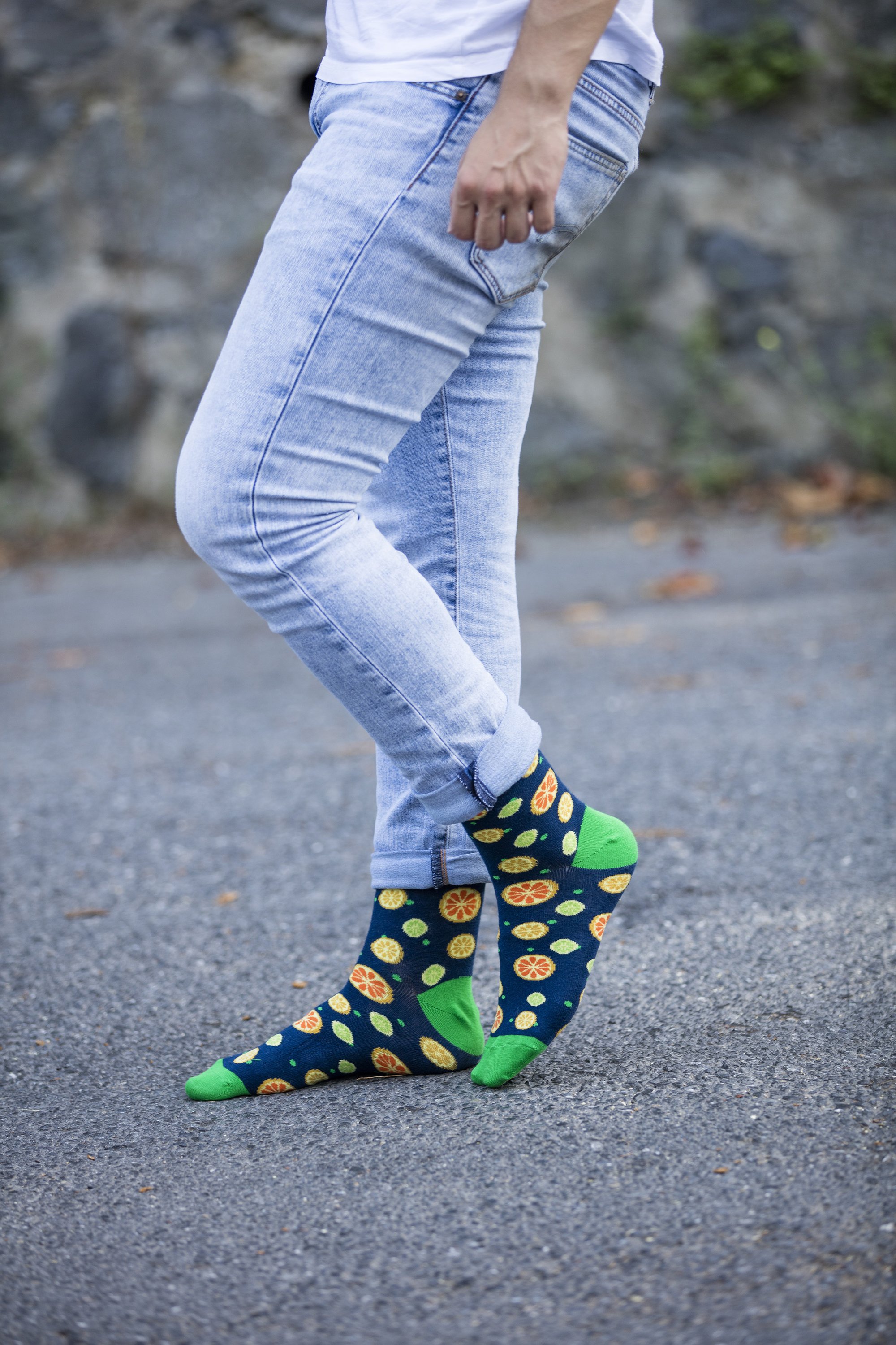 Men's Citrus Socks featuring colorful designs and soft cotton material, perfect for adding style to any outfit.