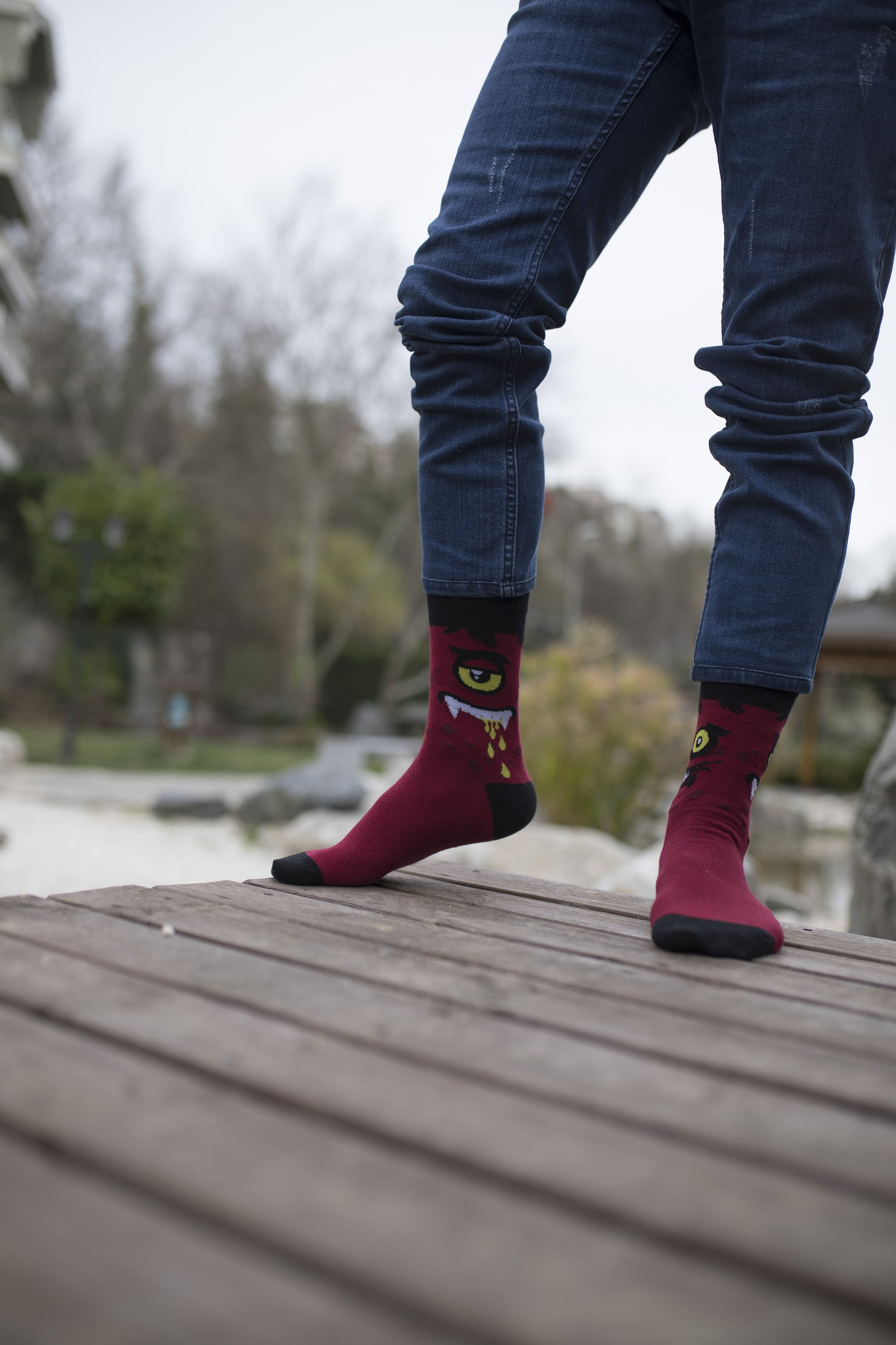 Men's Devil Monster Socks featuring a fun devil design, made from soft combed cotton.
