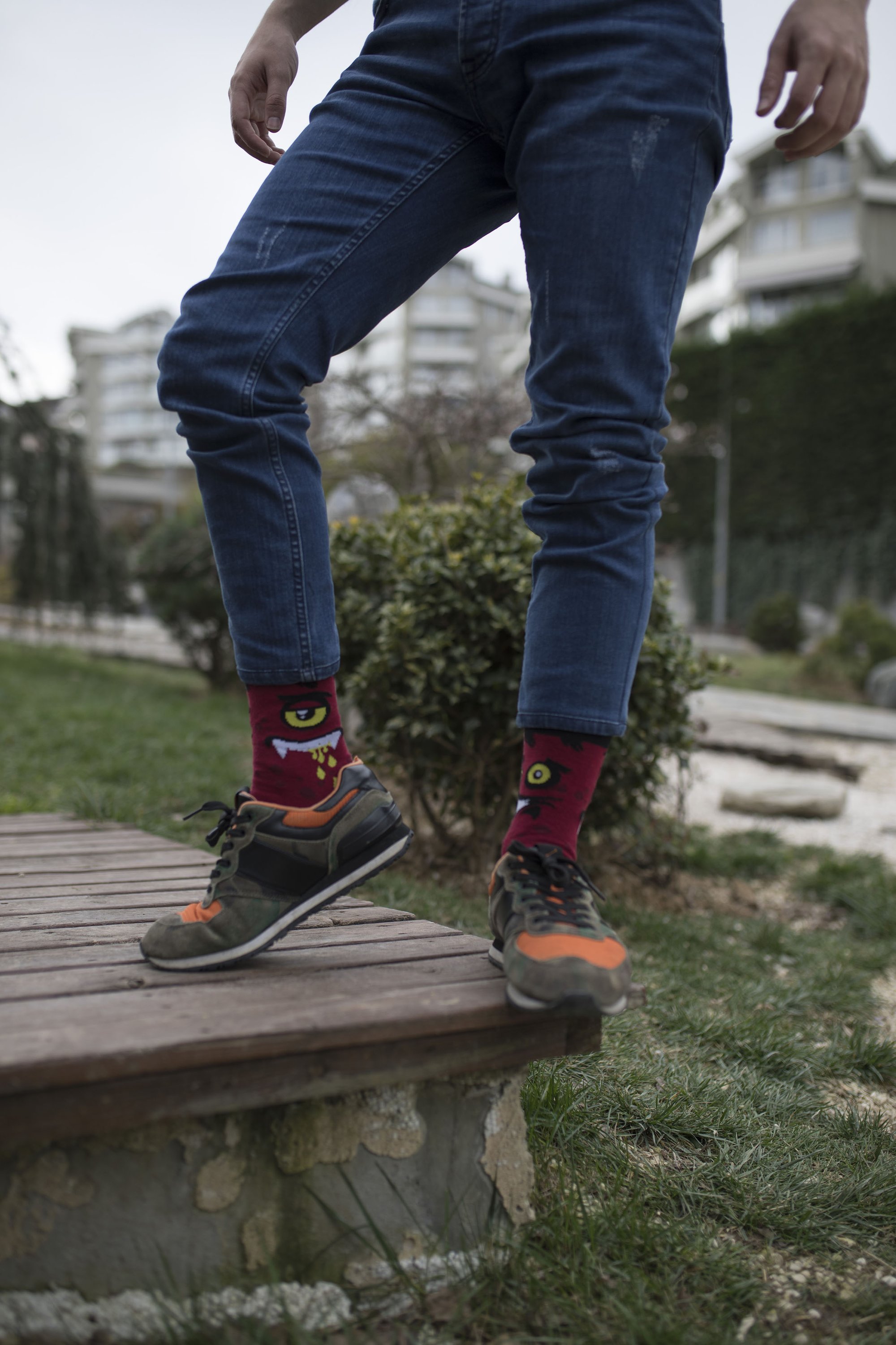 Men's Devil Monster Socks featuring a fun devil design, made from soft combed cotton.