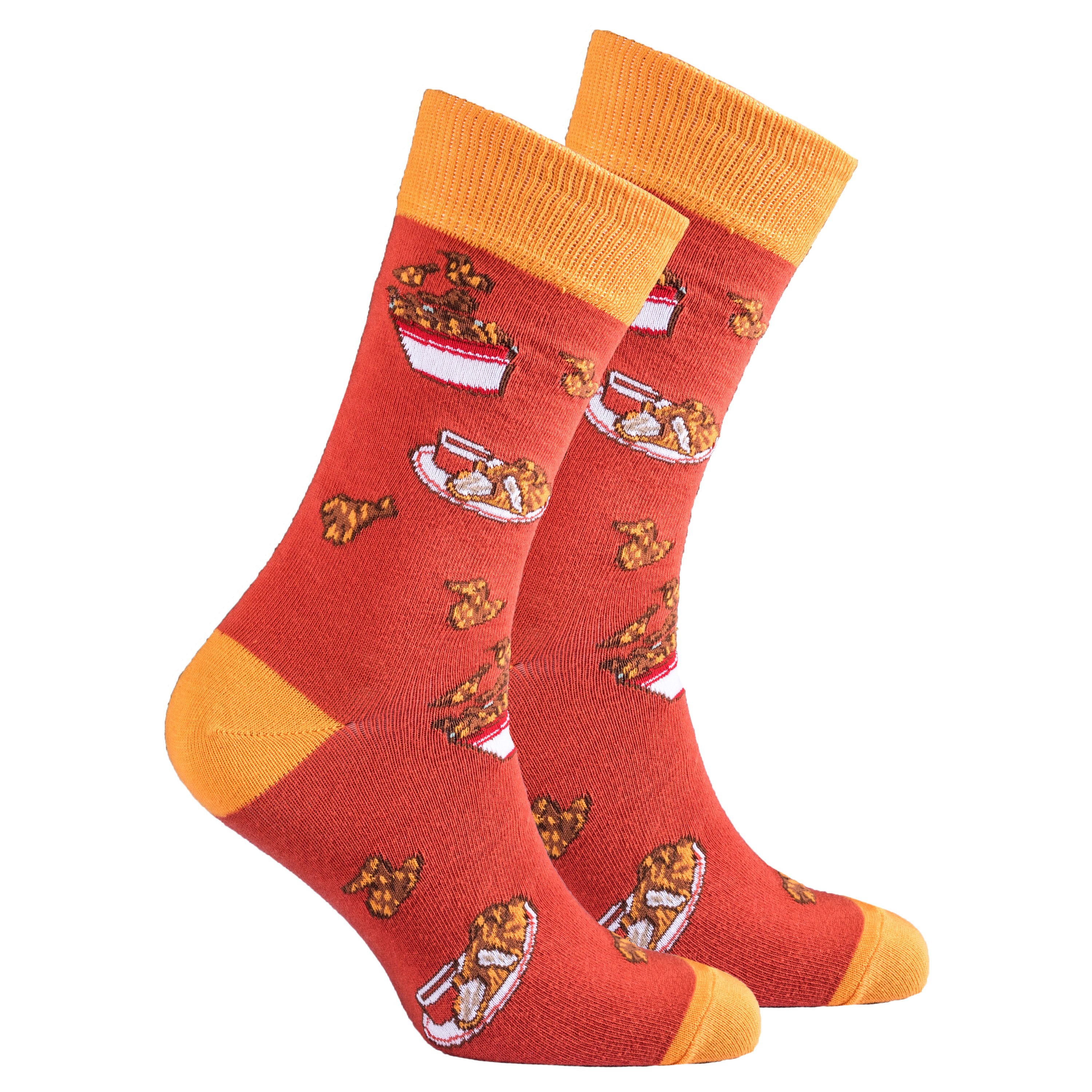 Men's Fried Chicken Socks featuring a colorful fried chicken design, made from soft Turkish cotton for comfort.