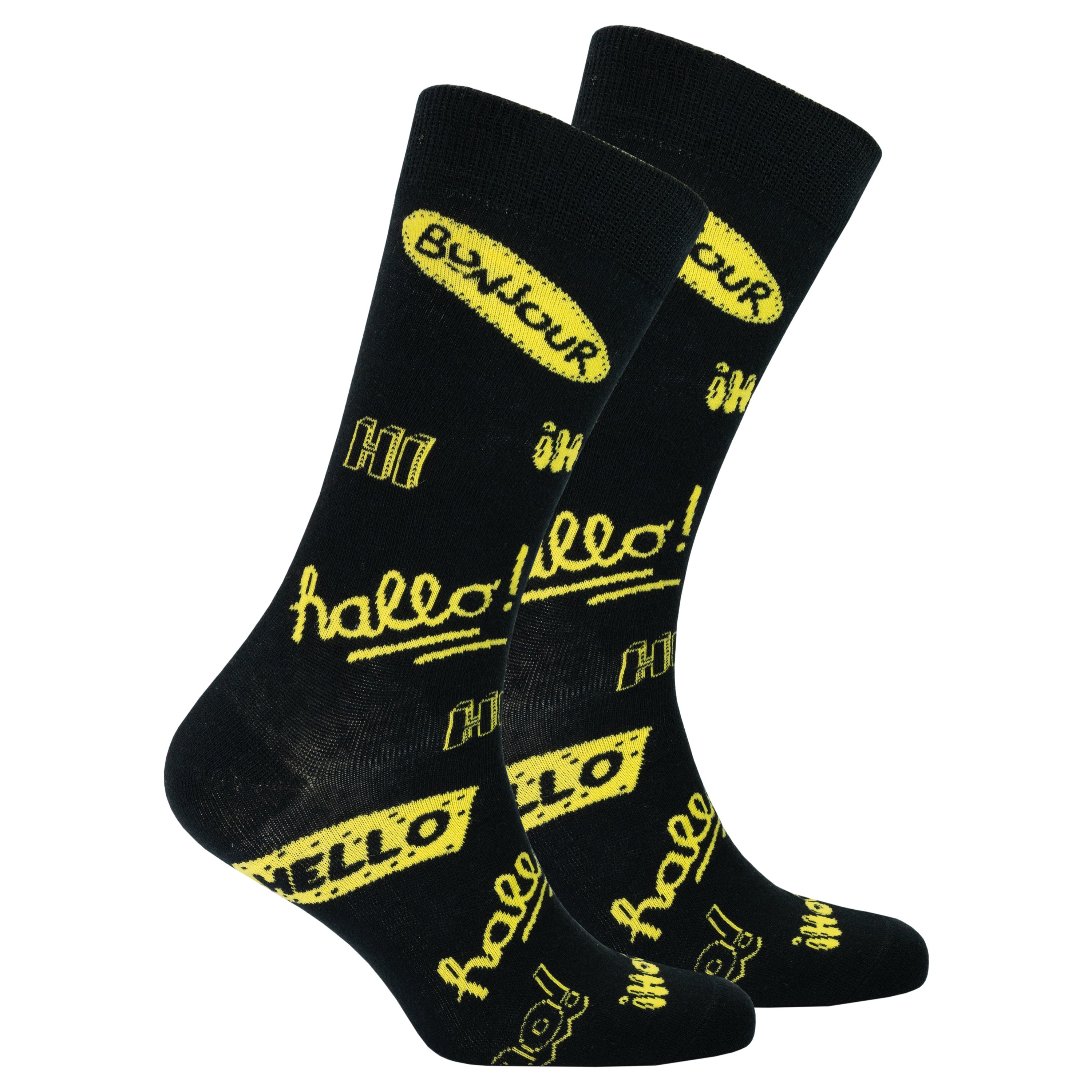 Men's Hello Socks featuring colorful designs and patterns, made from soft Turkish cotton for comfort and style.