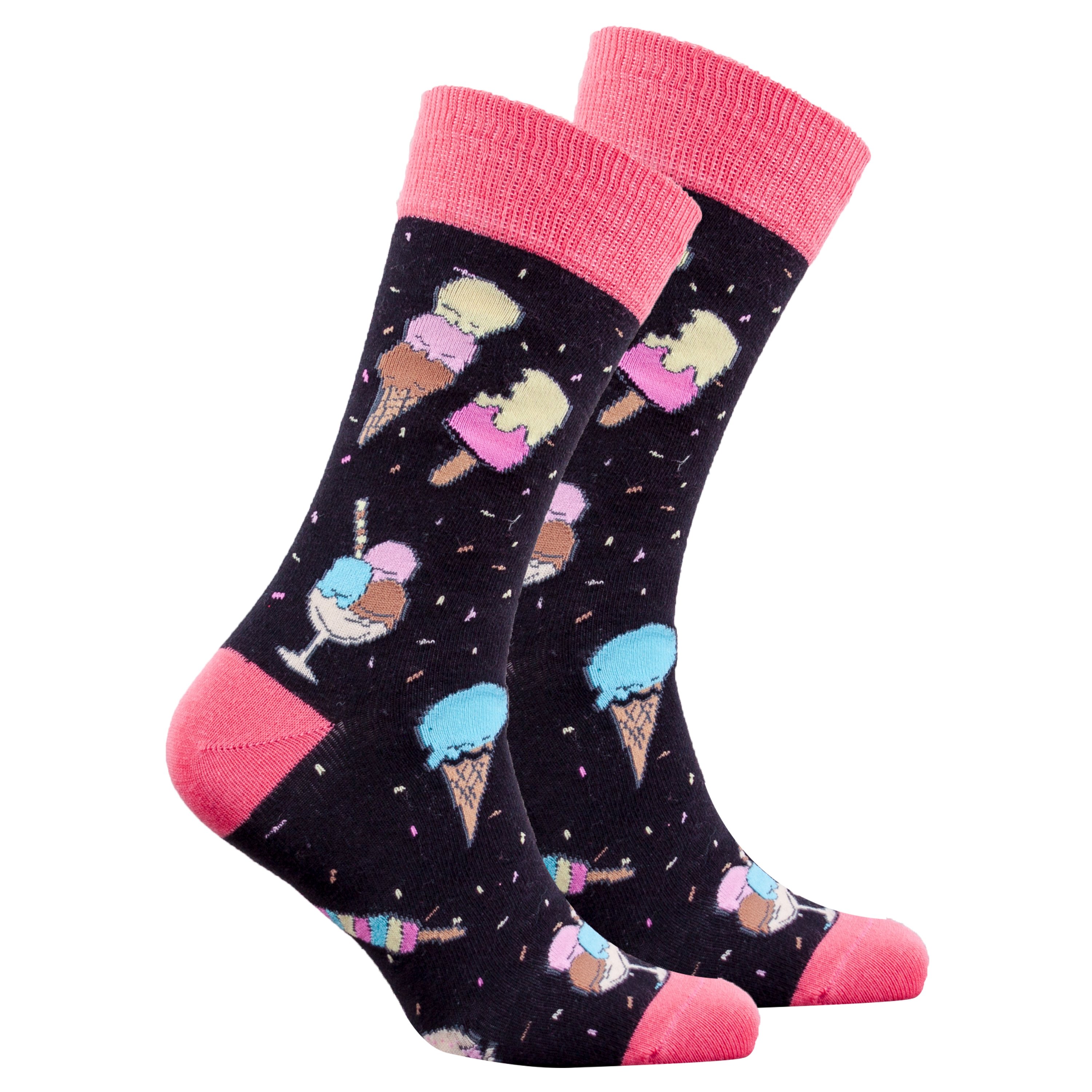 Men's Ice Cream Paradise Socks featuring colorful patterns and premium cotton material, perfect for adding style to any outfit.