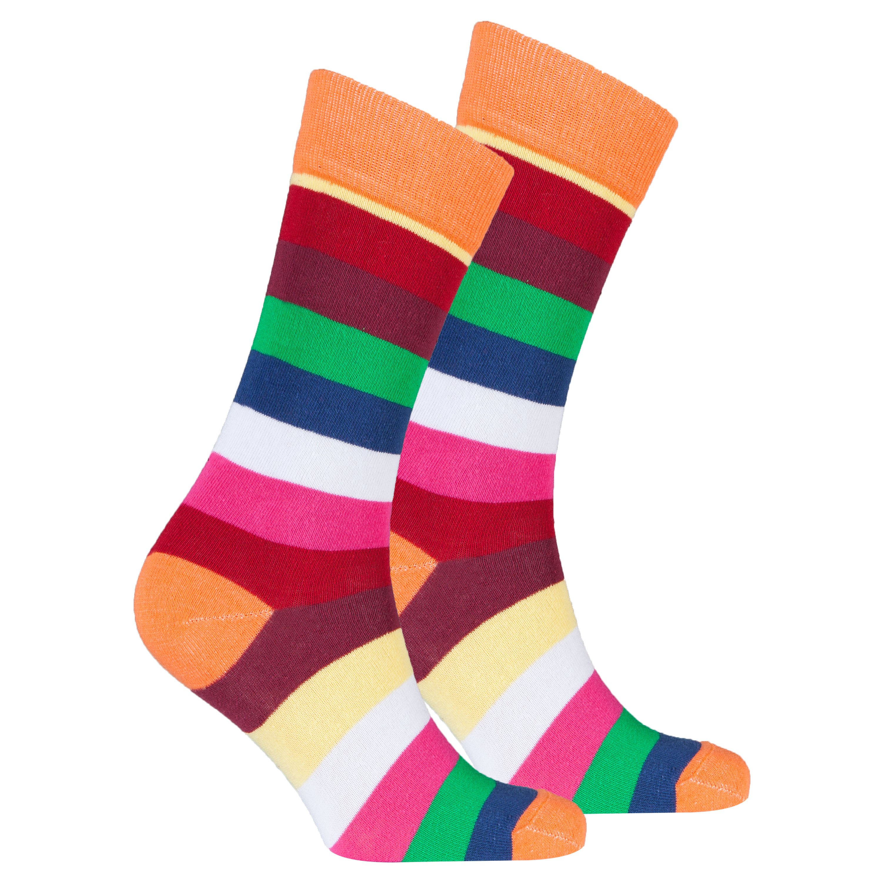 Men's Pumpkin Stripe Socks featuring vibrant colors and a trendy design, perfect for adding style to any outfit.