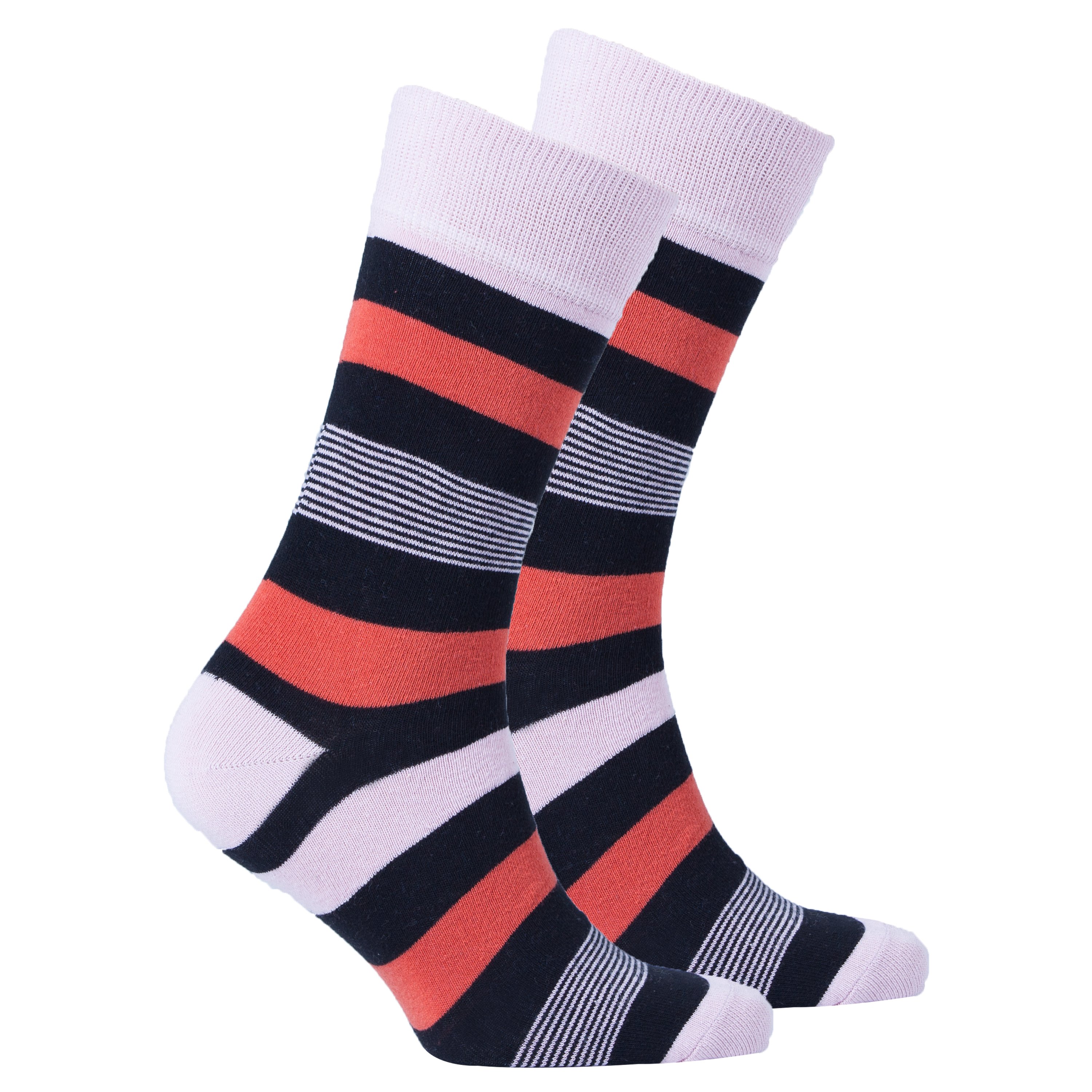 Men's Red Blush Stripe Socks featuring vibrant colors and trendy patterns, made from soft Turkish cotton for comfort.