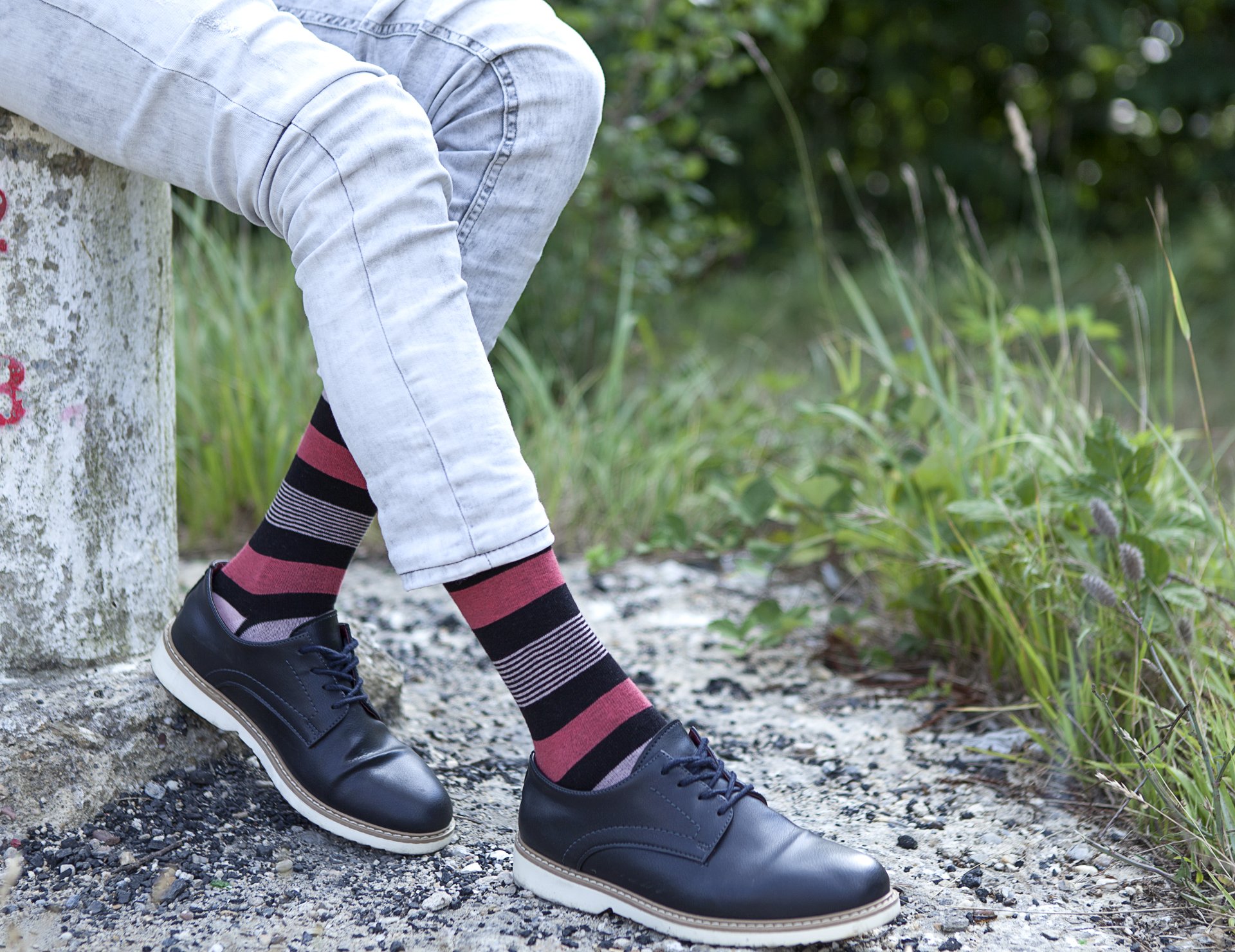 Men's Red Blush Stripe Socks featuring vibrant colors and trendy patterns, made from soft Turkish cotton for comfort.