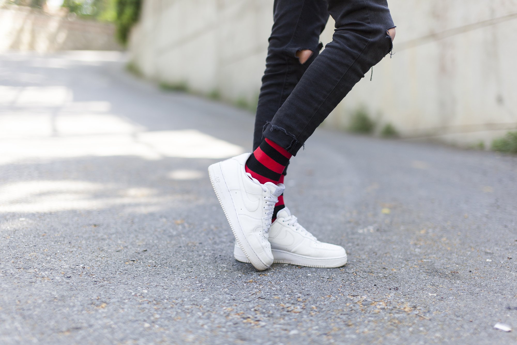 Men's Red Sky Stripe Socks featuring vibrant colors and a trendy design, perfect for adding flair to any outfit.