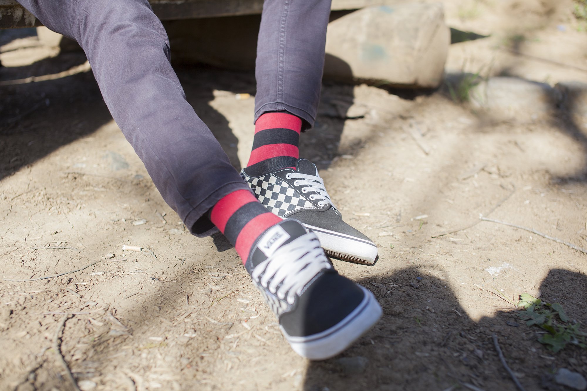 Men's Red Sky Stripe Socks featuring vibrant colors and a trendy design, perfect for adding flair to any outfit.
