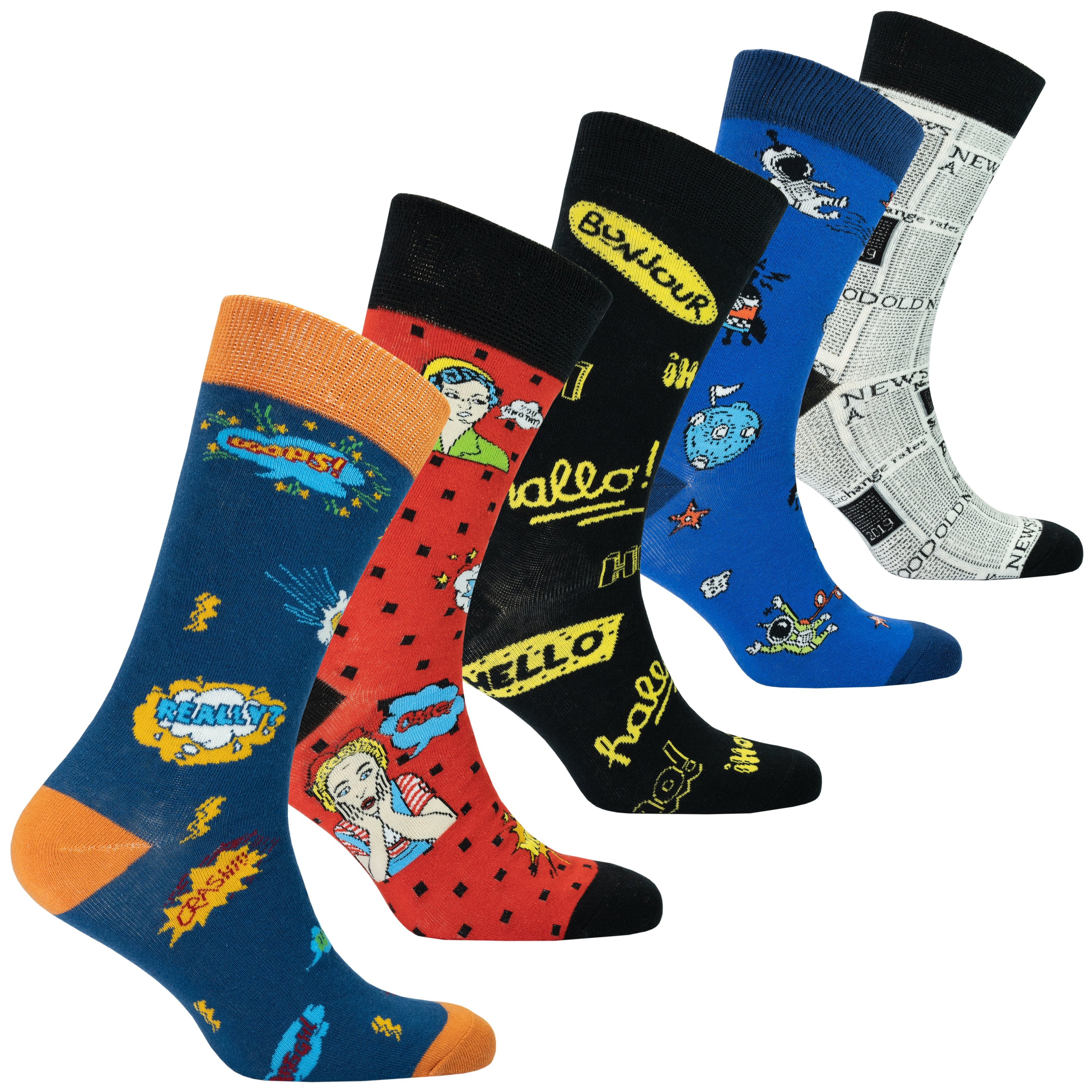 A collection of vibrant and stylish Men's Super Cool Socks displayed in a luxurious gift box, showcasing their trendy patterns and colors.