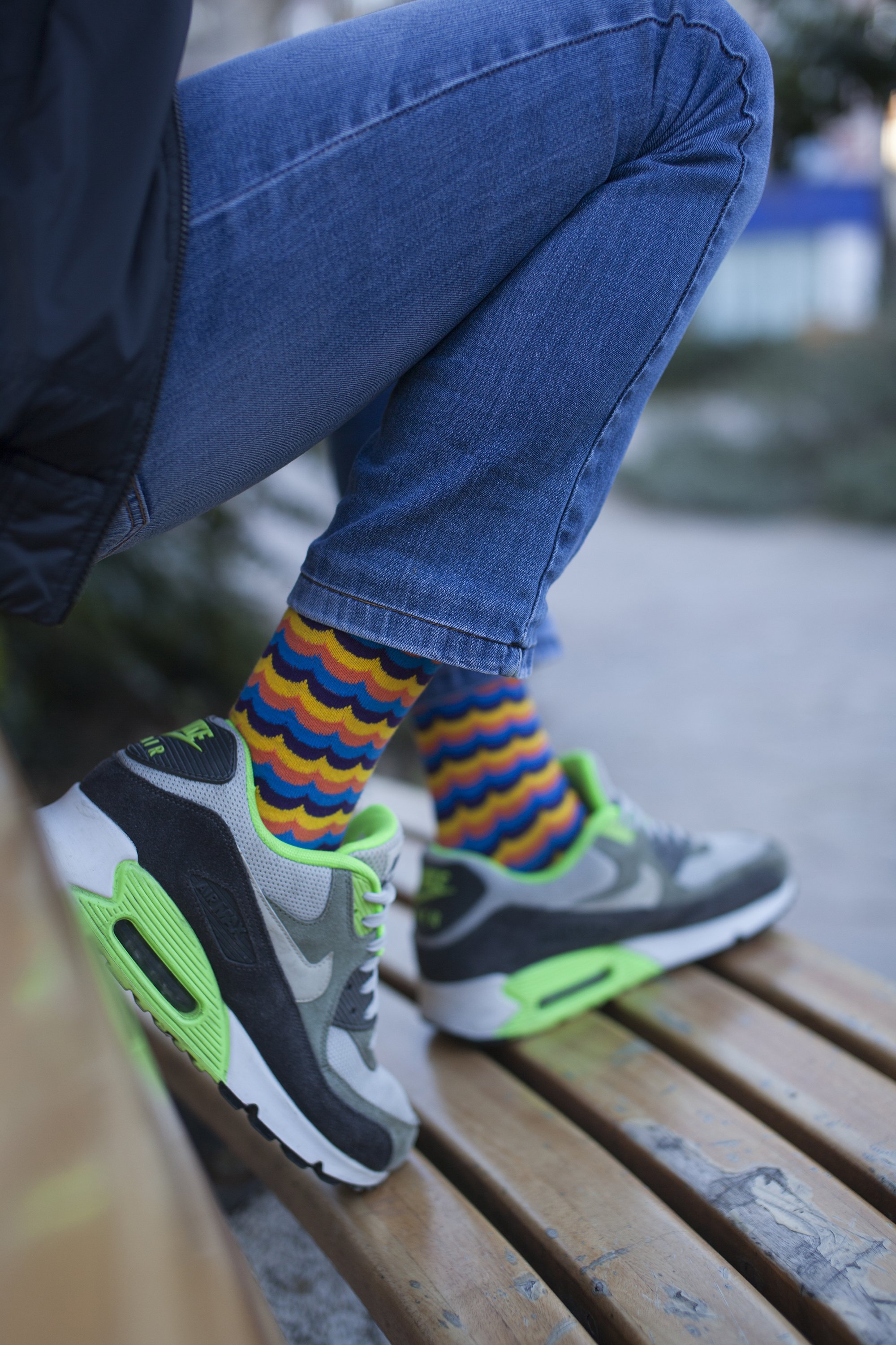 Men's Tangerine Wave Socks featuring a vibrant wave pattern in tangerine color, made from soft Turkish cotton.