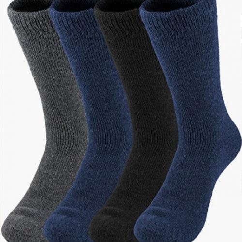Men's thermal insulated socks in assorted colors, featuring a fuzzy inner lining for warmth and comfort during extreme cold weather.