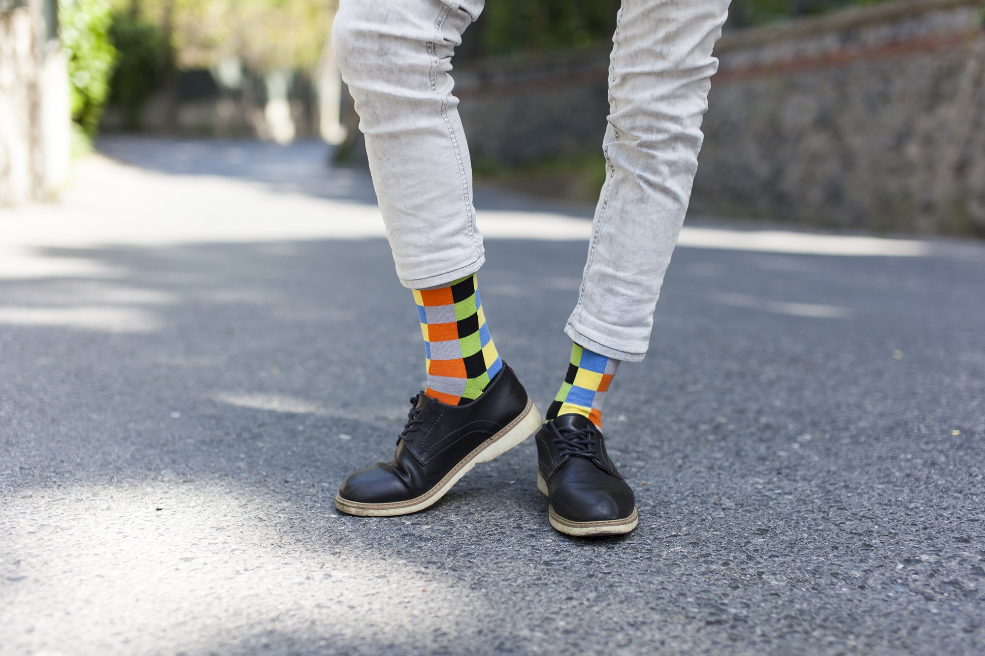 Men's Tiger Square Socks featuring vibrant colors and trendy patterns, perfect for stylish comfort.