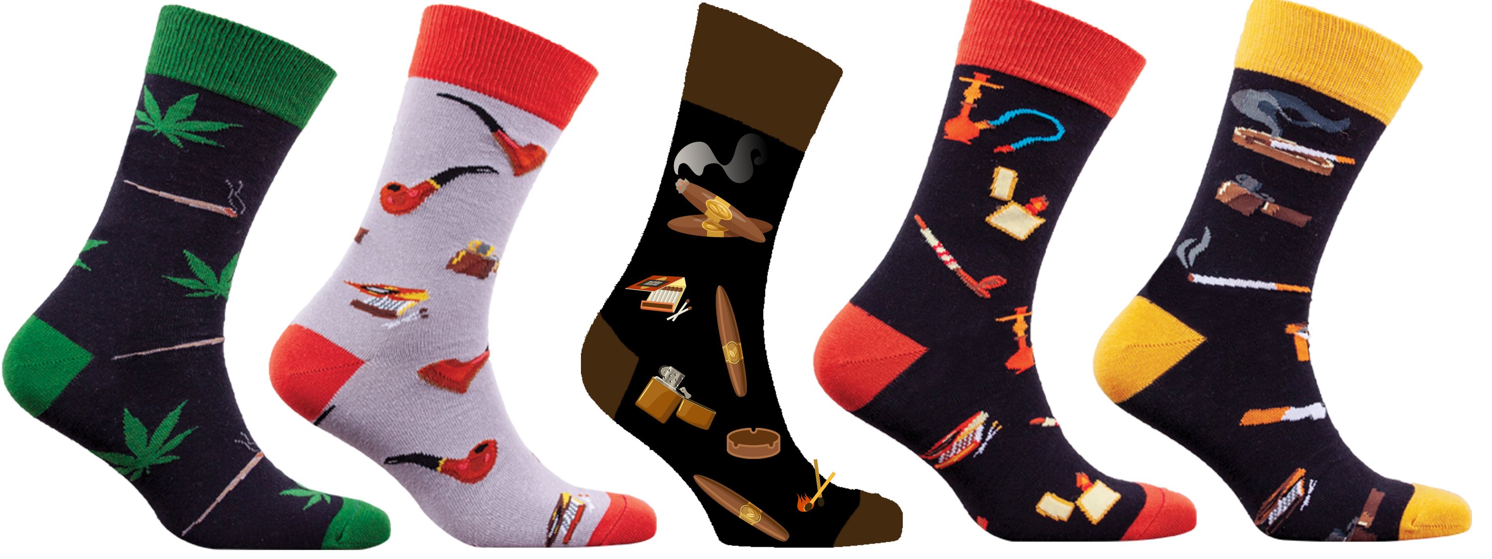 Men's Tobacco Socks featuring colorful designs and premium Turkish cotton for comfort and style.