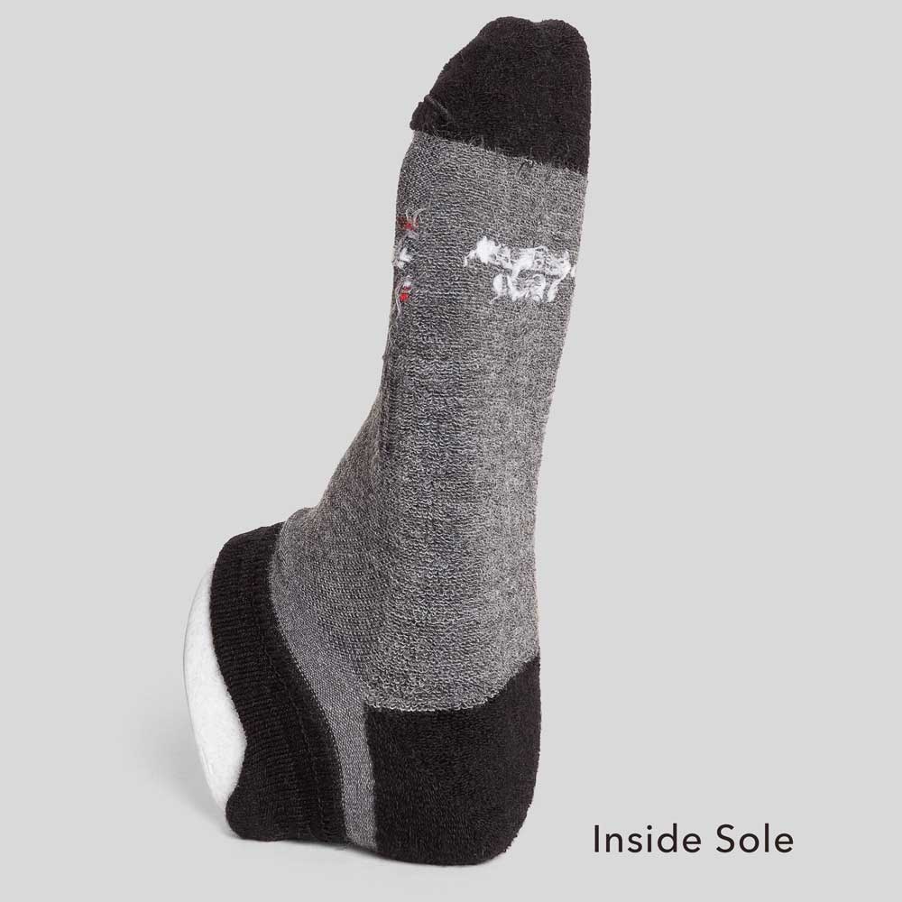 Dark gray Merino wool no show socks with blister tab, designed for comfort and protection.