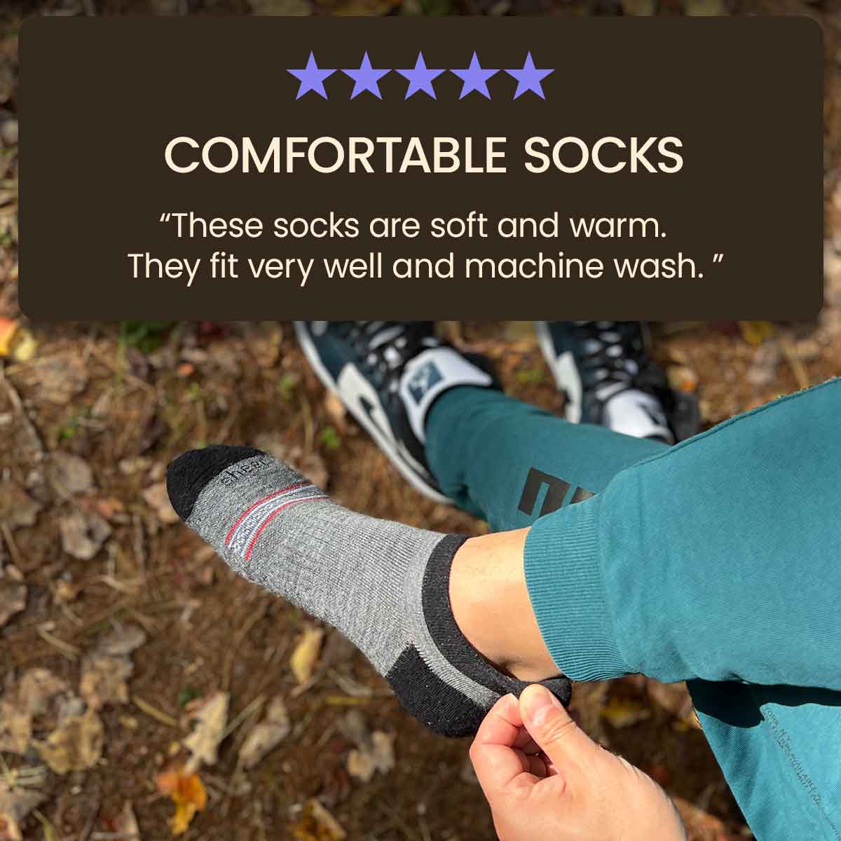Dark gray Merino wool no show socks with blister tab, designed for comfort and protection.