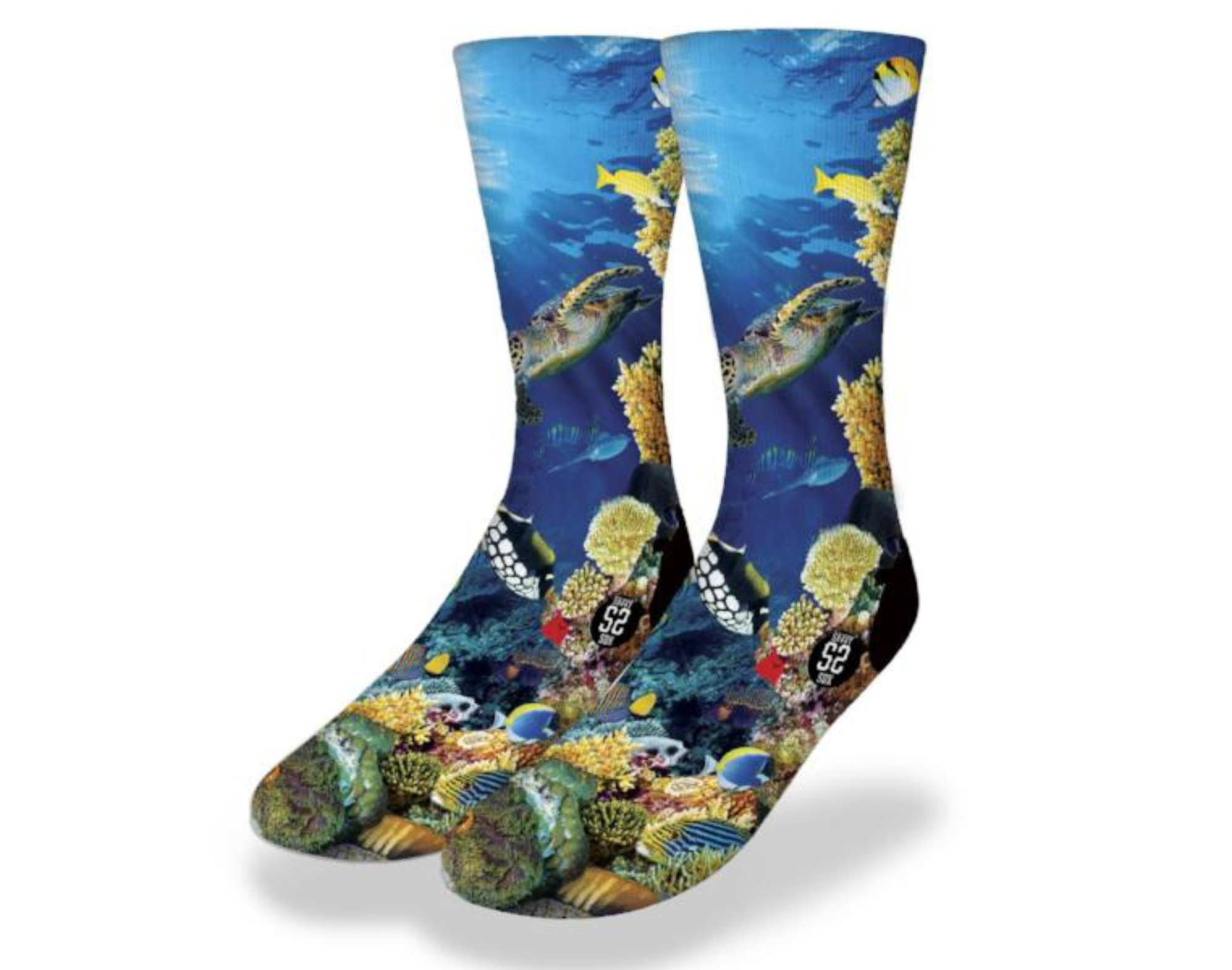 Colorful Morning Sea Turtles on the Reef socks featuring vibrant marine life design, perfect for beach lovers and aquatic enthusiasts.