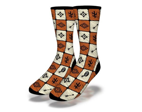 A pair of Native Pattern (style 3) socks featuring intricate designs and vibrant colors, perfect for stylish comfort.