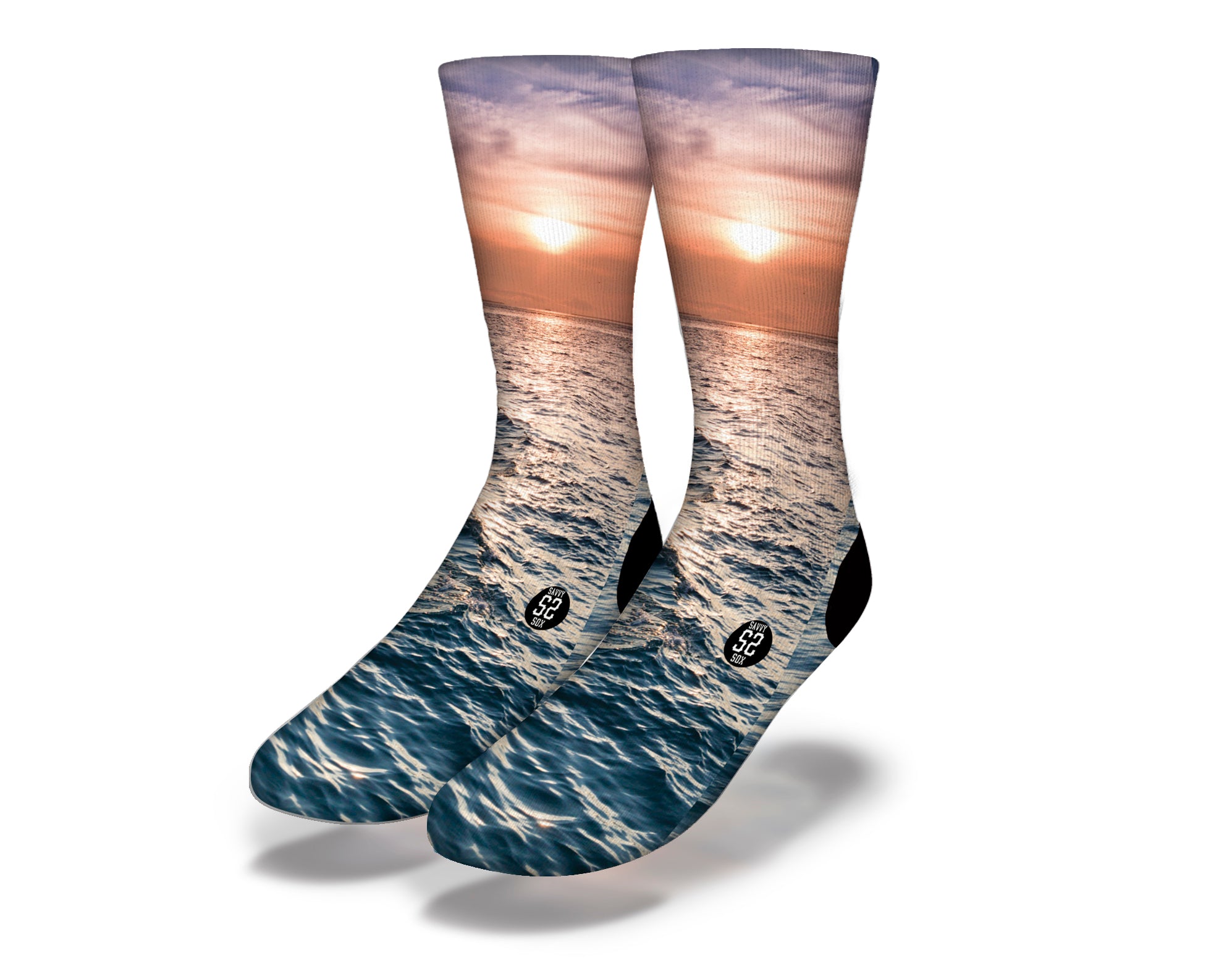 A pair of Ocean Socks featuring vibrant ocean-themed designs, showcasing waves and marine life patterns.
