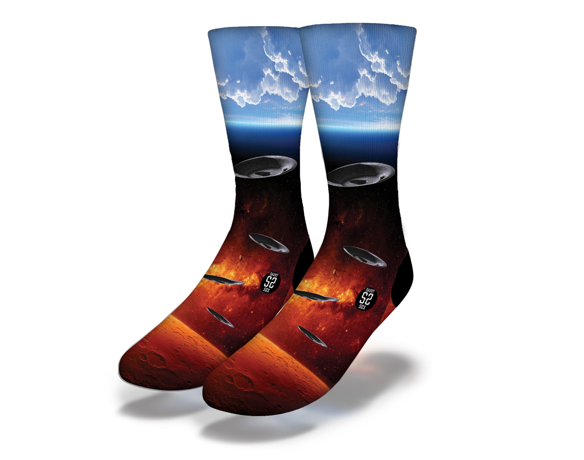 A pair of vibrant red socks displayed on a white background, showcasing their soft fabric and stylish design.
