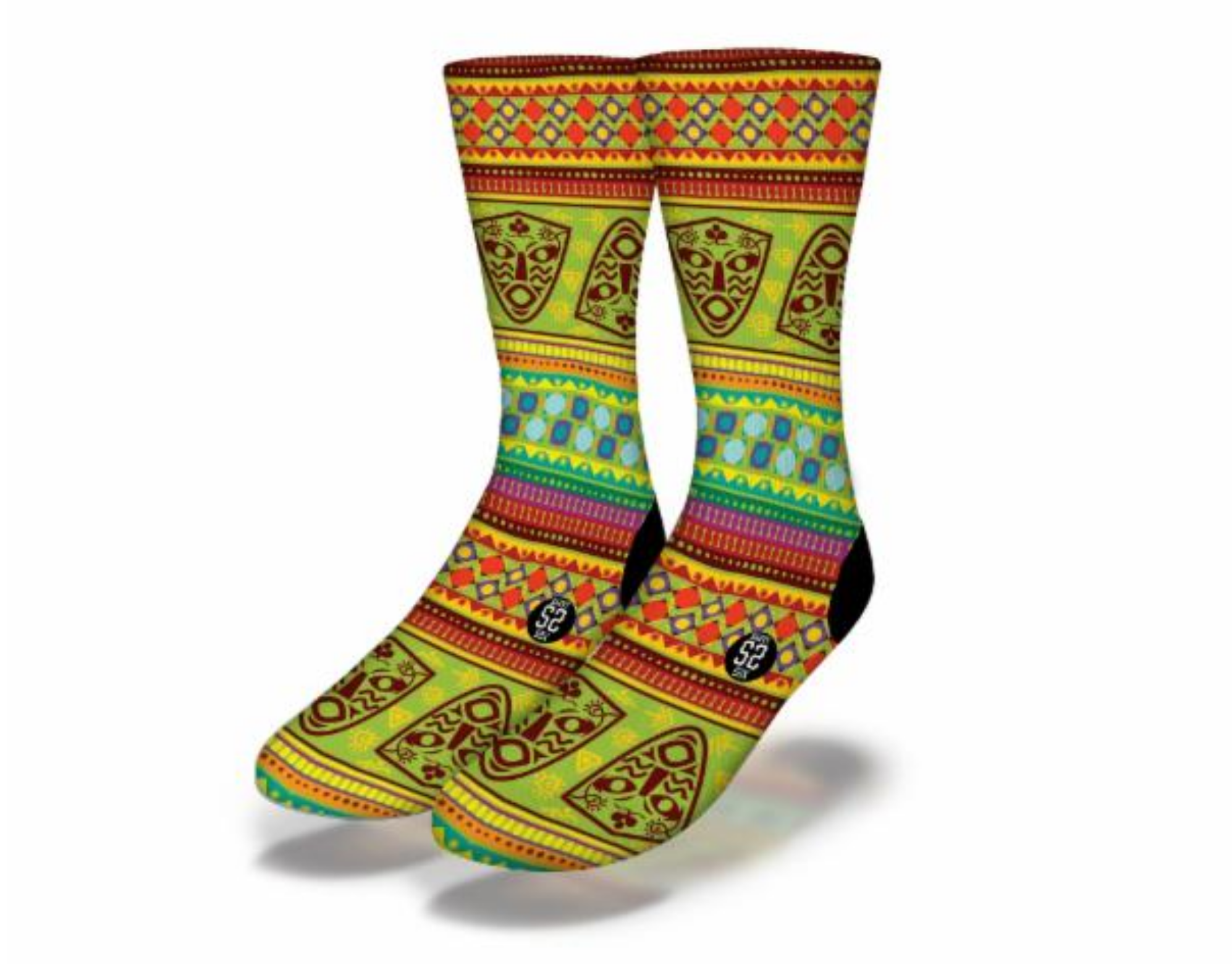 Colorful RETRO MASKS African Pattern Socks featuring intricate designs inspired by African art, perfect for cultural expression.
