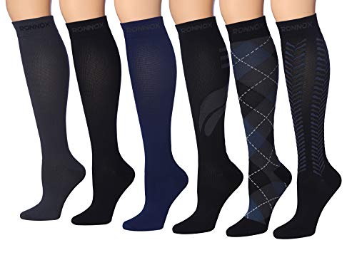 Ronnox Compression Socks featuring colorful patterns, knee-high design suitable for men and women.