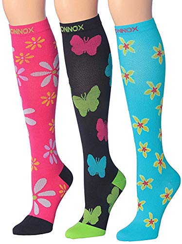 Ronnox Compression Socks featuring colorful patterns, knee-high design for men and women, ideal for comfort and support.
