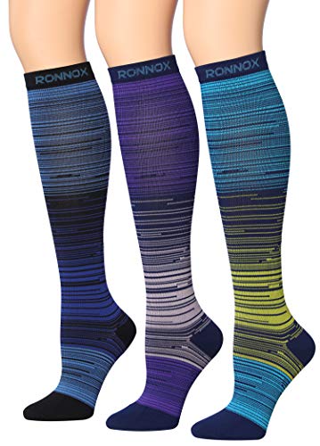 Ronnox Compression Socks featuring colorful patterns, knee-high design suitable for men and women.