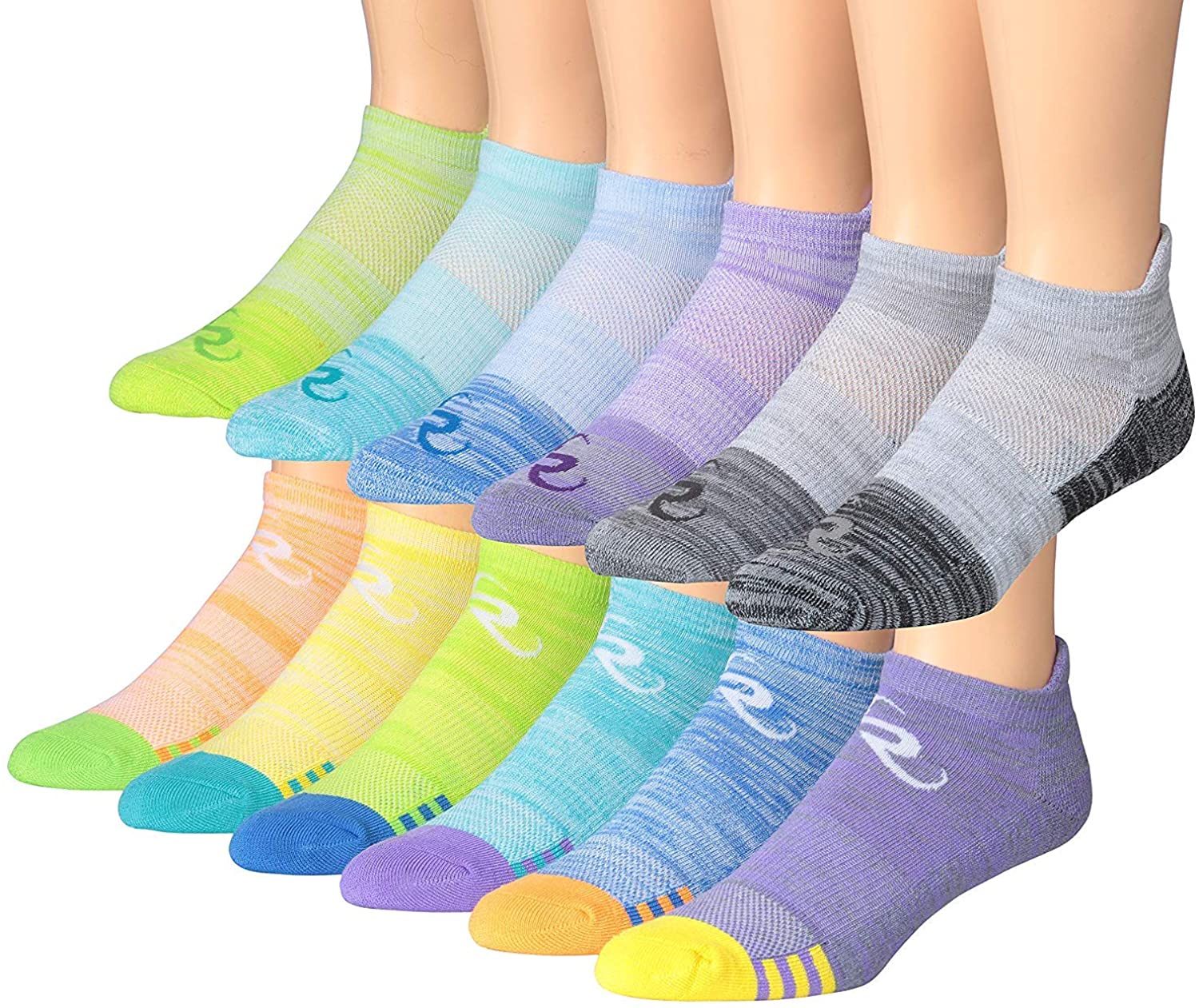 Ronnox Men's 12-Pairs Low Cut Running Socks in various colors, showcasing their breathable and comfortable design.