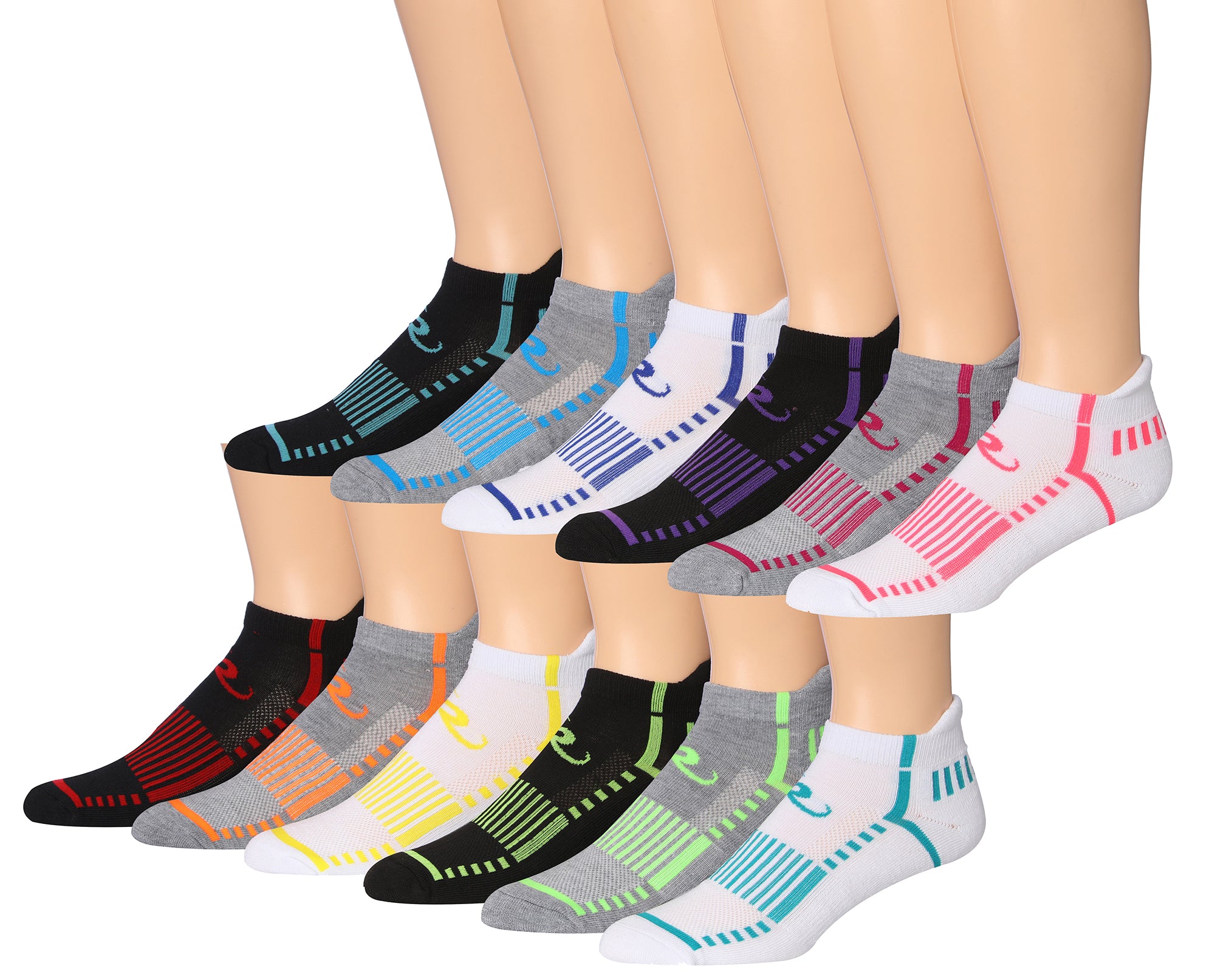 Ronnox Men's 12-Pairs Low Cut Running Socks in various colors, showcasing their breathable and comfortable design.