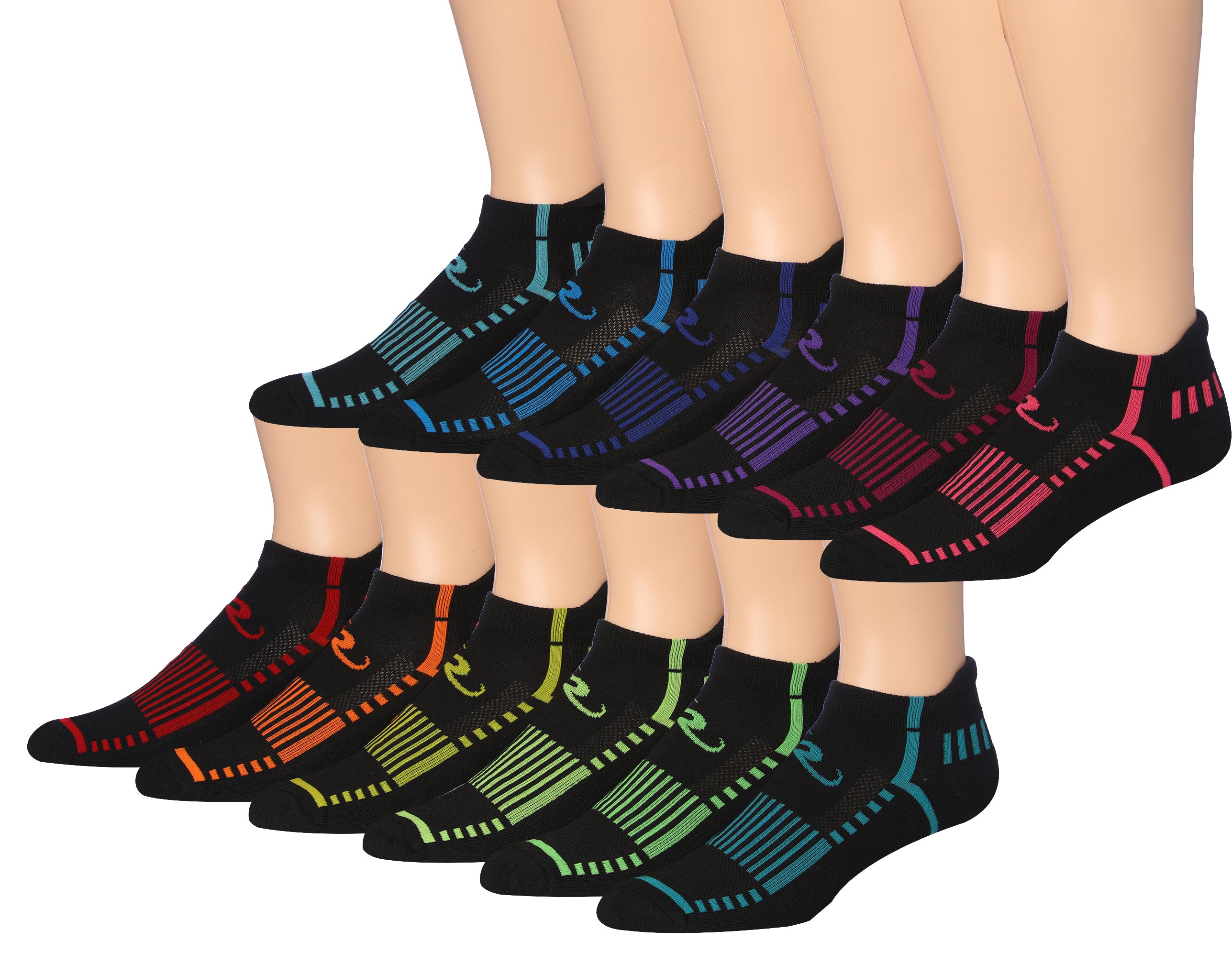 Ronnox Men's 12-Pairs Low Cut Running Socks in various colors, showcasing their breathable and comfortable design.